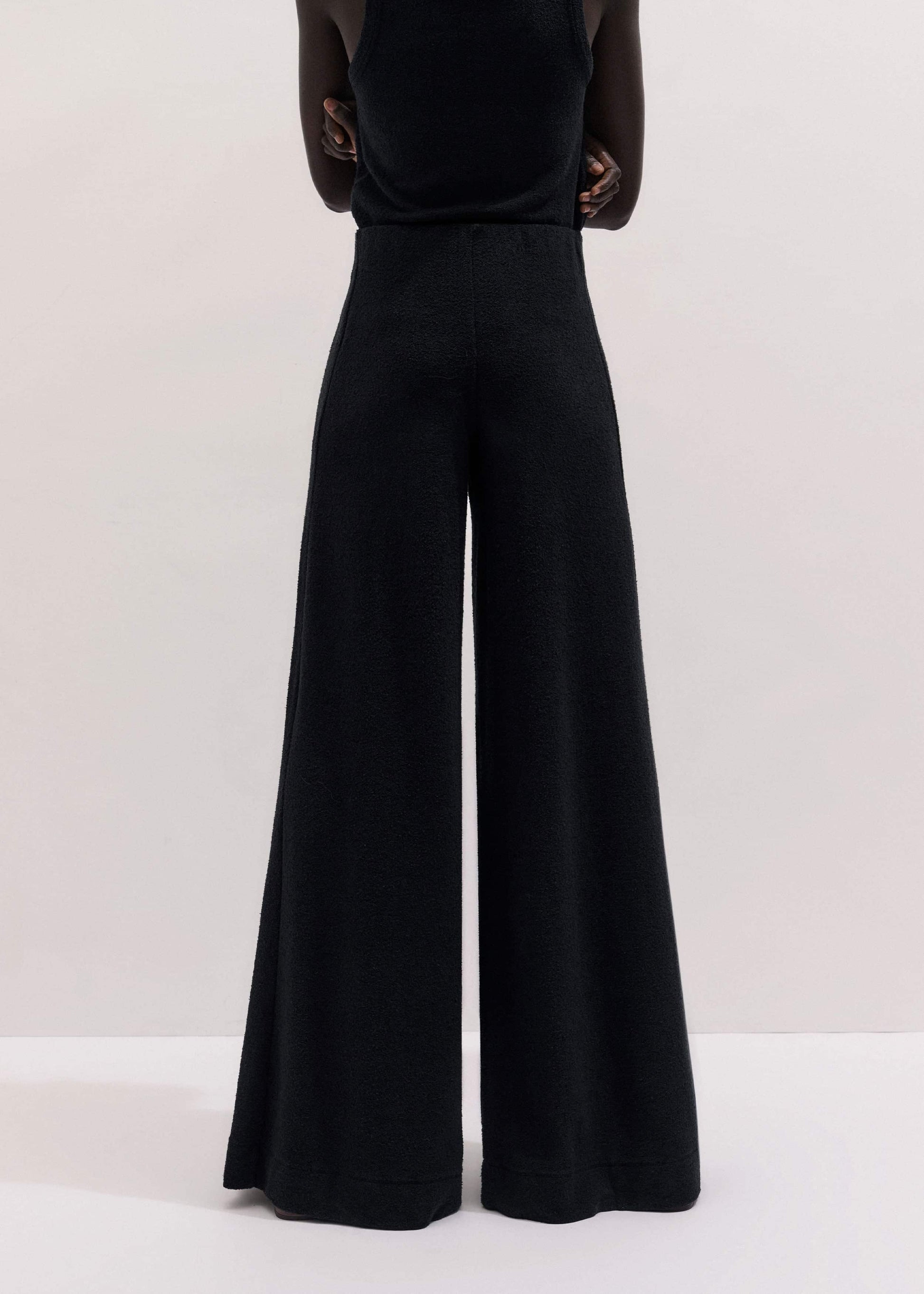 ME and EM Clothing Black Textured Wide-Leg Palazzo Pant