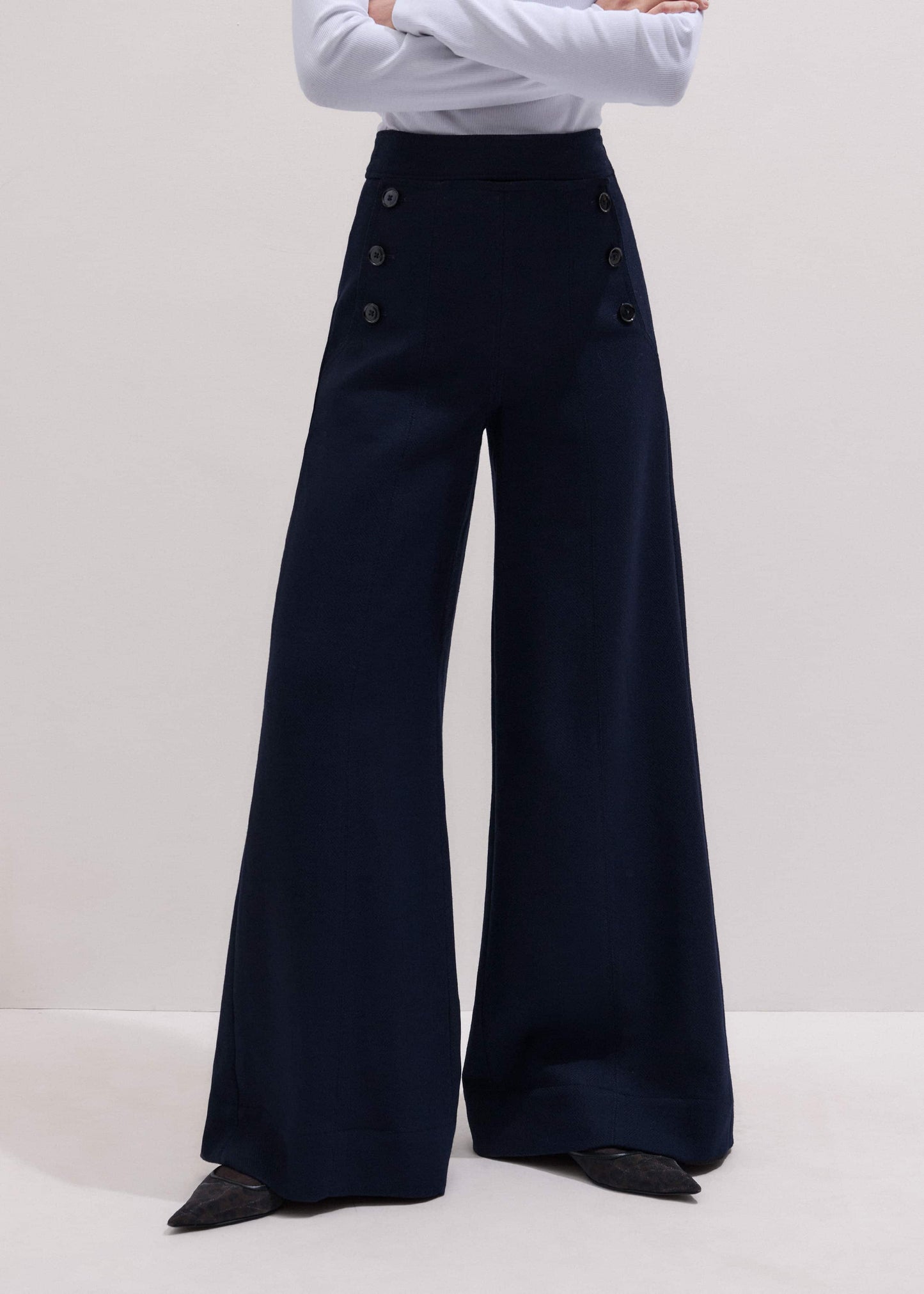 ME and EM Clothing Navy Button Front High Waist Wide-Leg Pant
