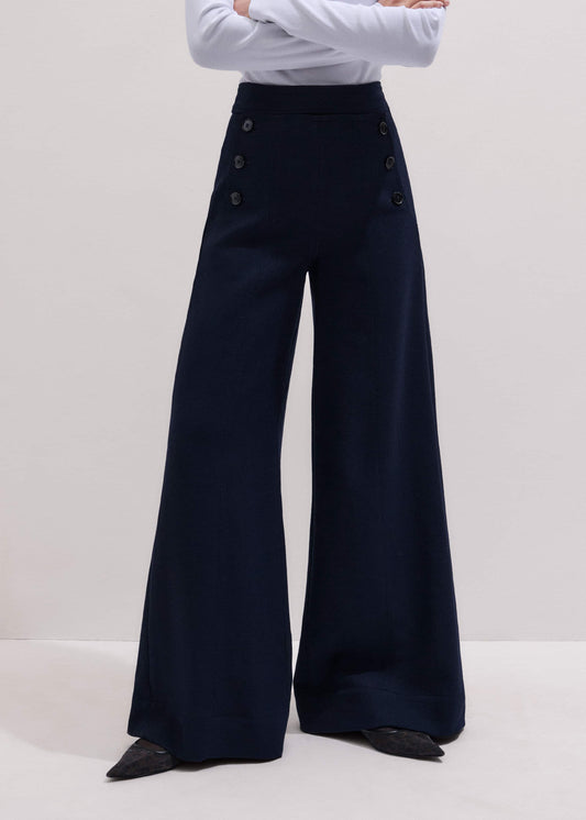 ME and EM Clothing Navy Button Front High Waist Wide-Leg Pant