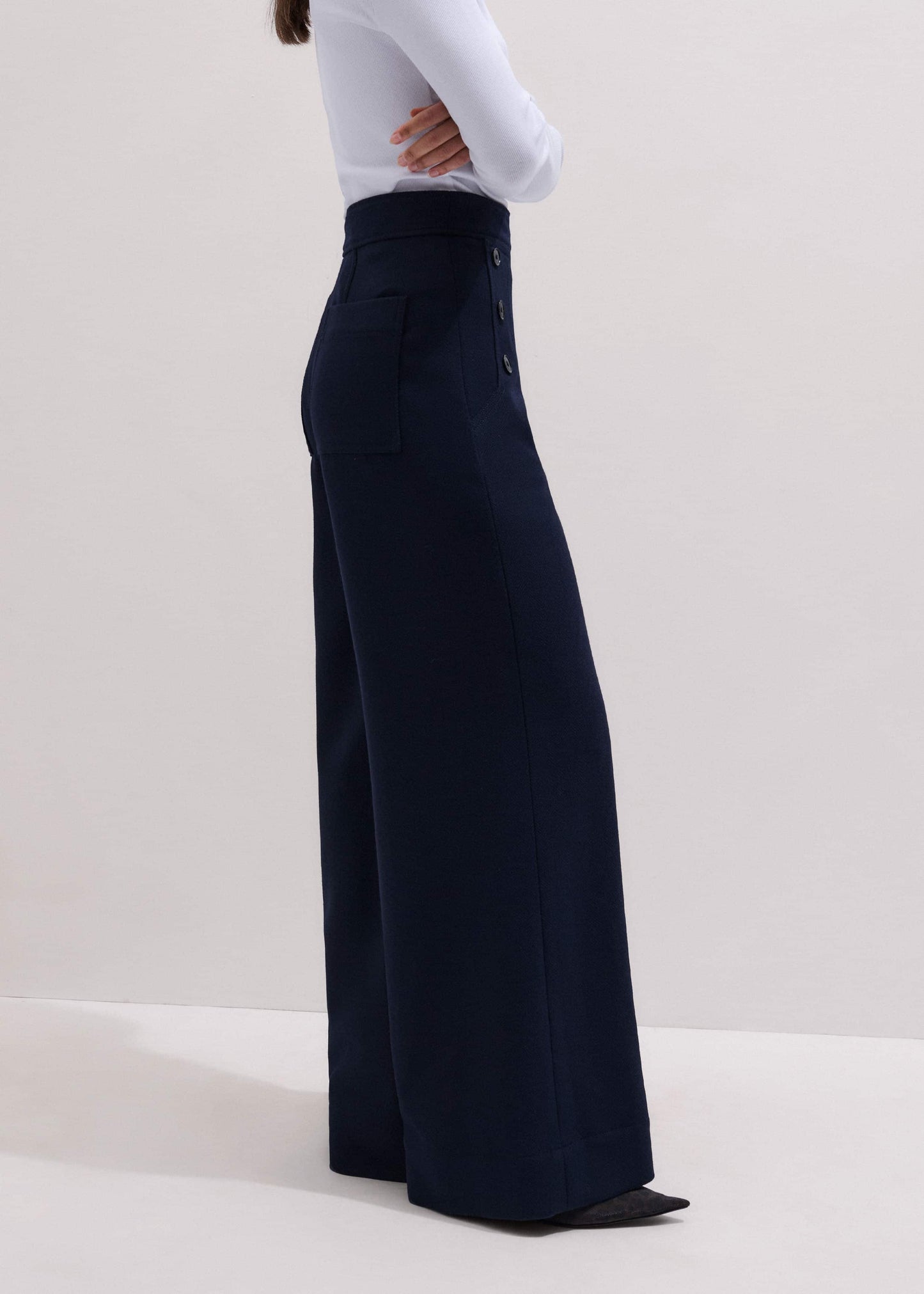 ME and EM Clothing Navy Button Front High Waist Wide-Leg Pant