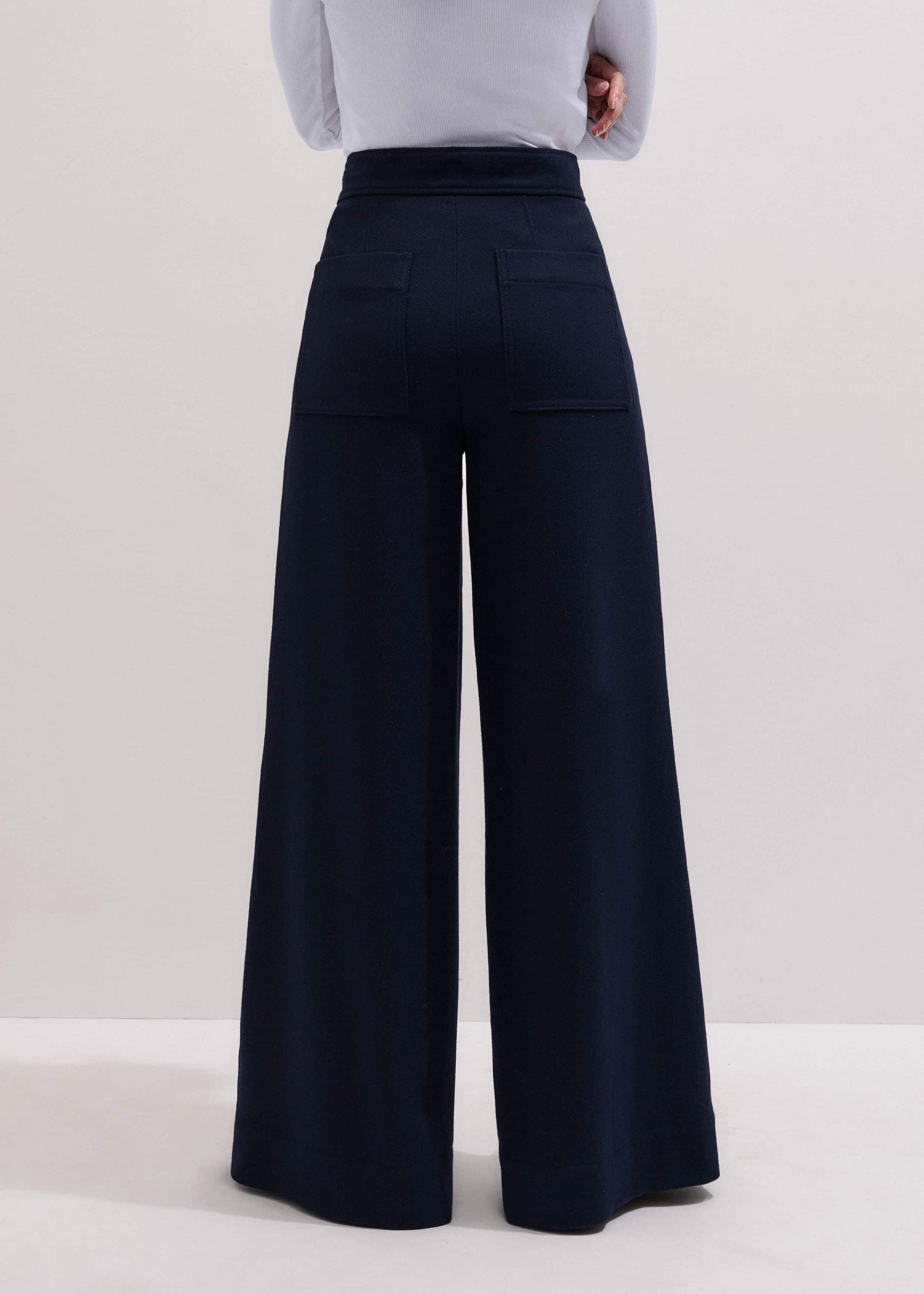 ME and EM Clothing Navy Button Front High Waist Wide-Leg Pant