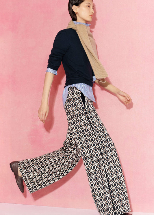 ME and EM Clothing Navy Graphic Jacquard Wide-Leg Pant