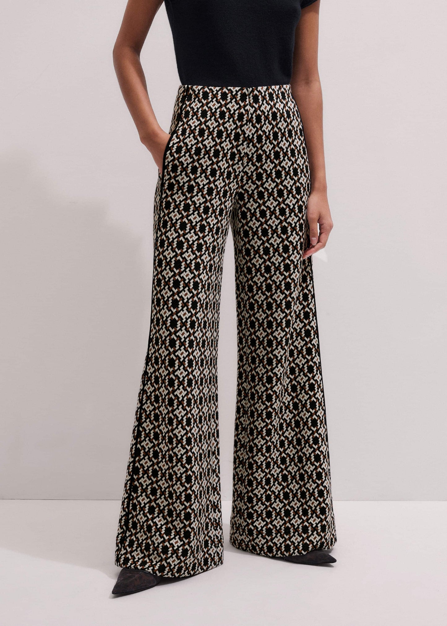 ME and EM Clothing Navy Graphic Jacquard Wide-Leg Pant