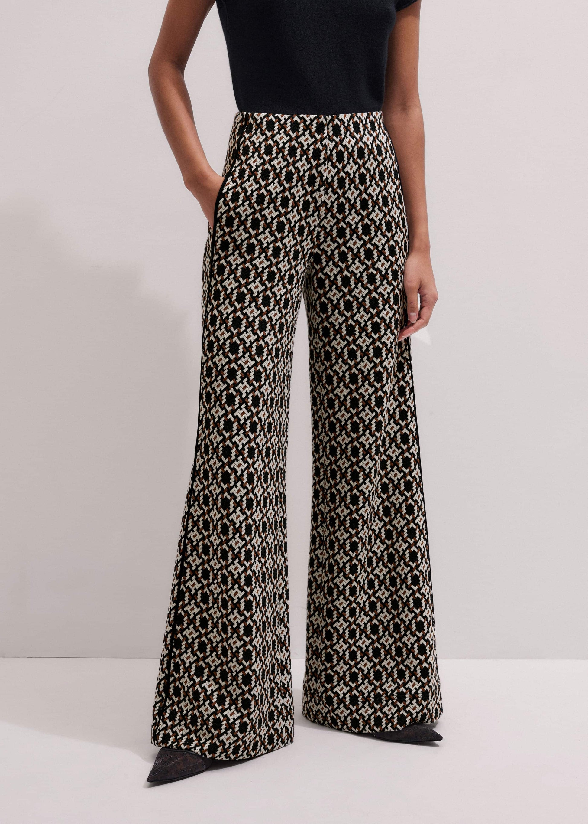 ME and EM Clothing Navy Graphic Jacquard Wide-Leg Pant