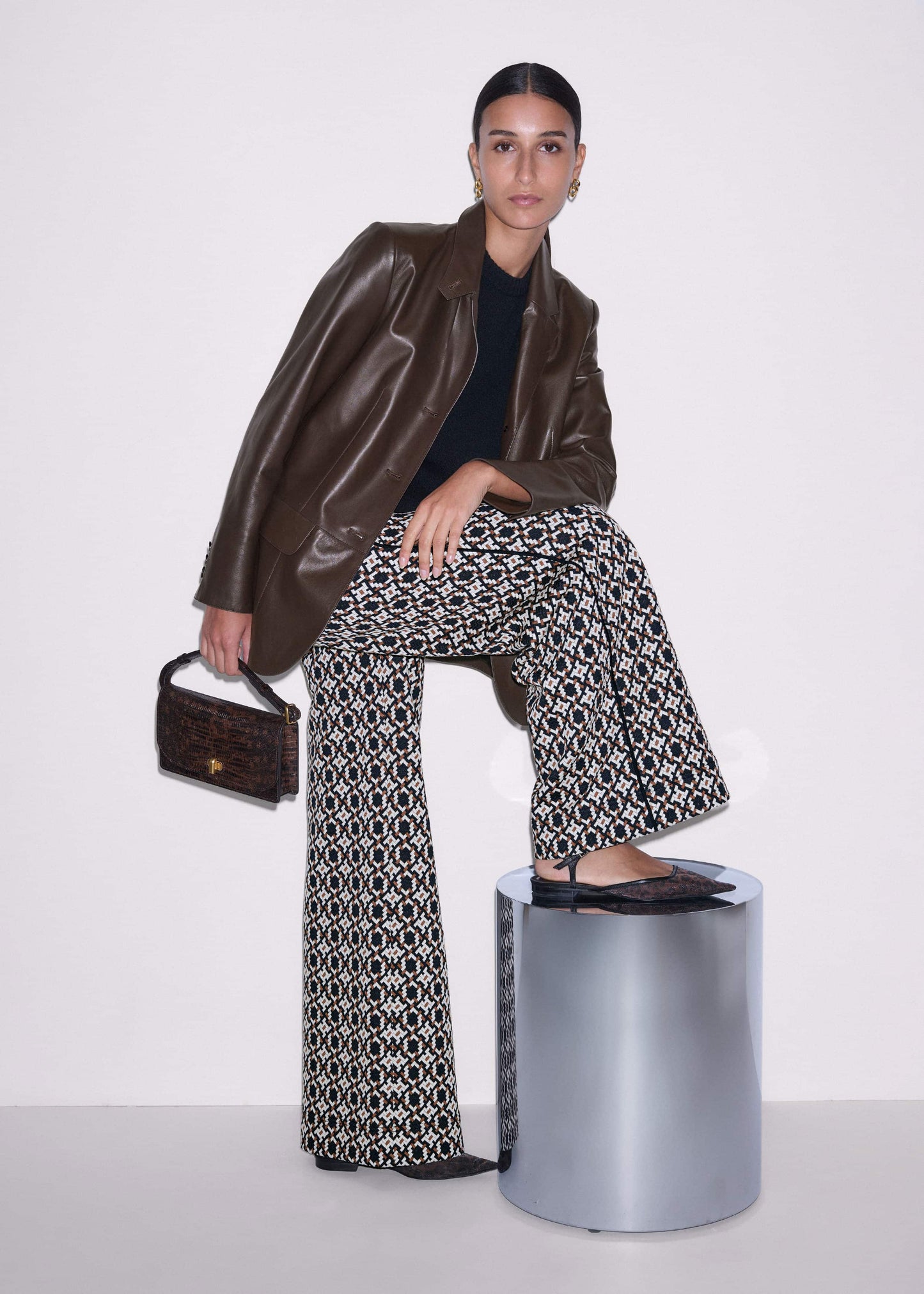 ME and EM Clothing Navy Graphic Jacquard Wide-Leg Pant