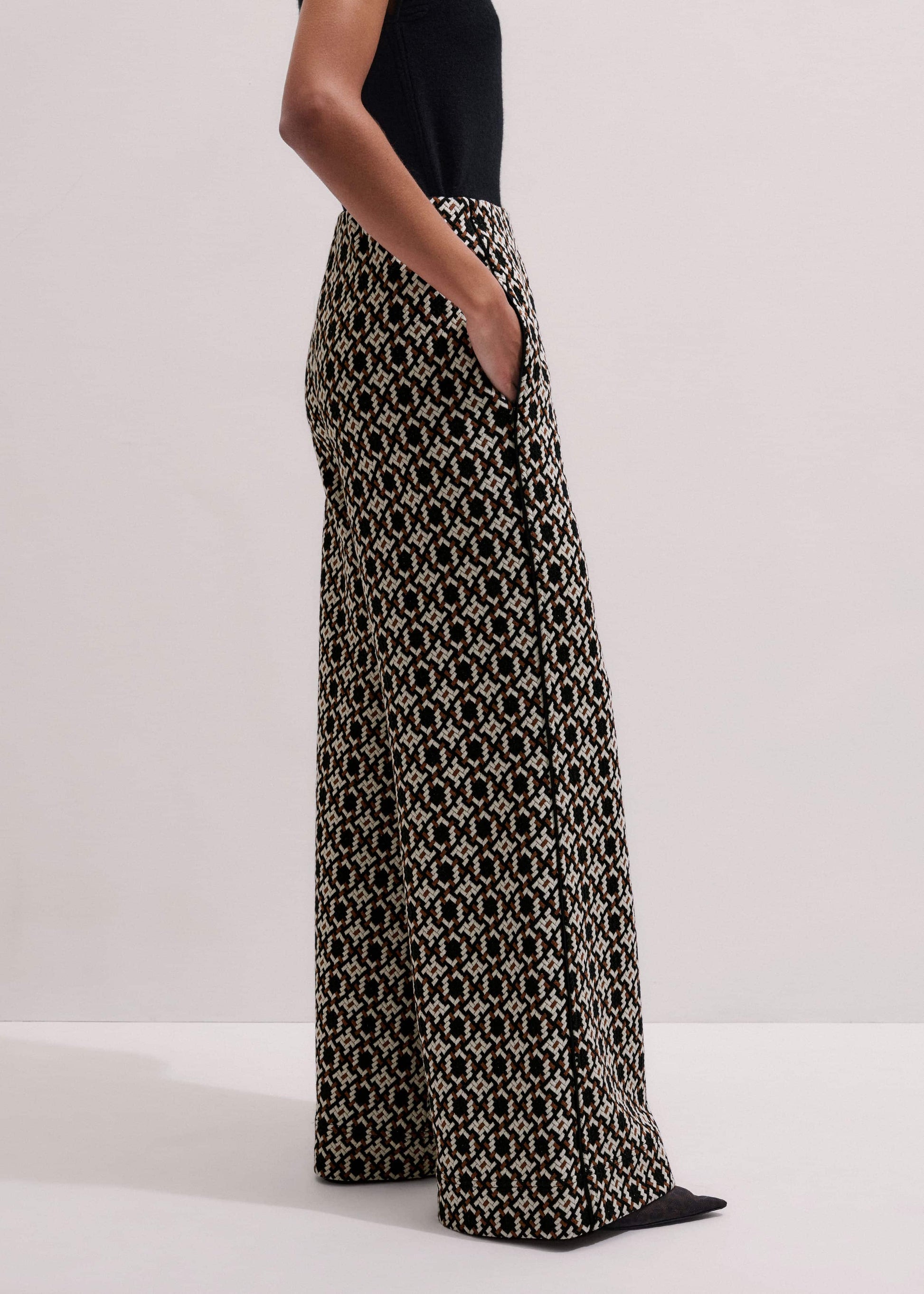 ME and EM Clothing Navy Graphic Jacquard Wide-Leg Pant