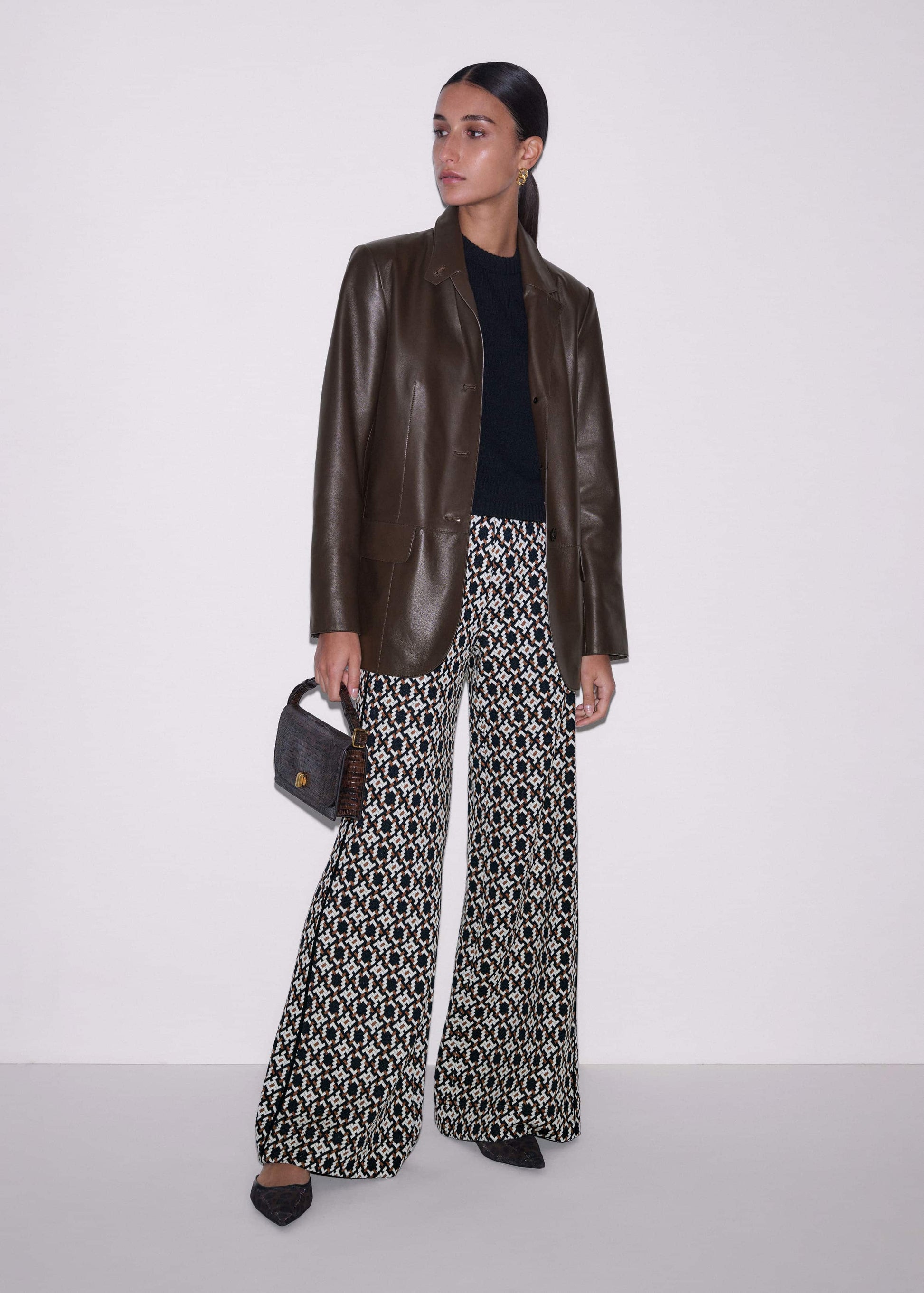 ME and EM Clothing Navy Graphic Jacquard Wide-Leg Pant