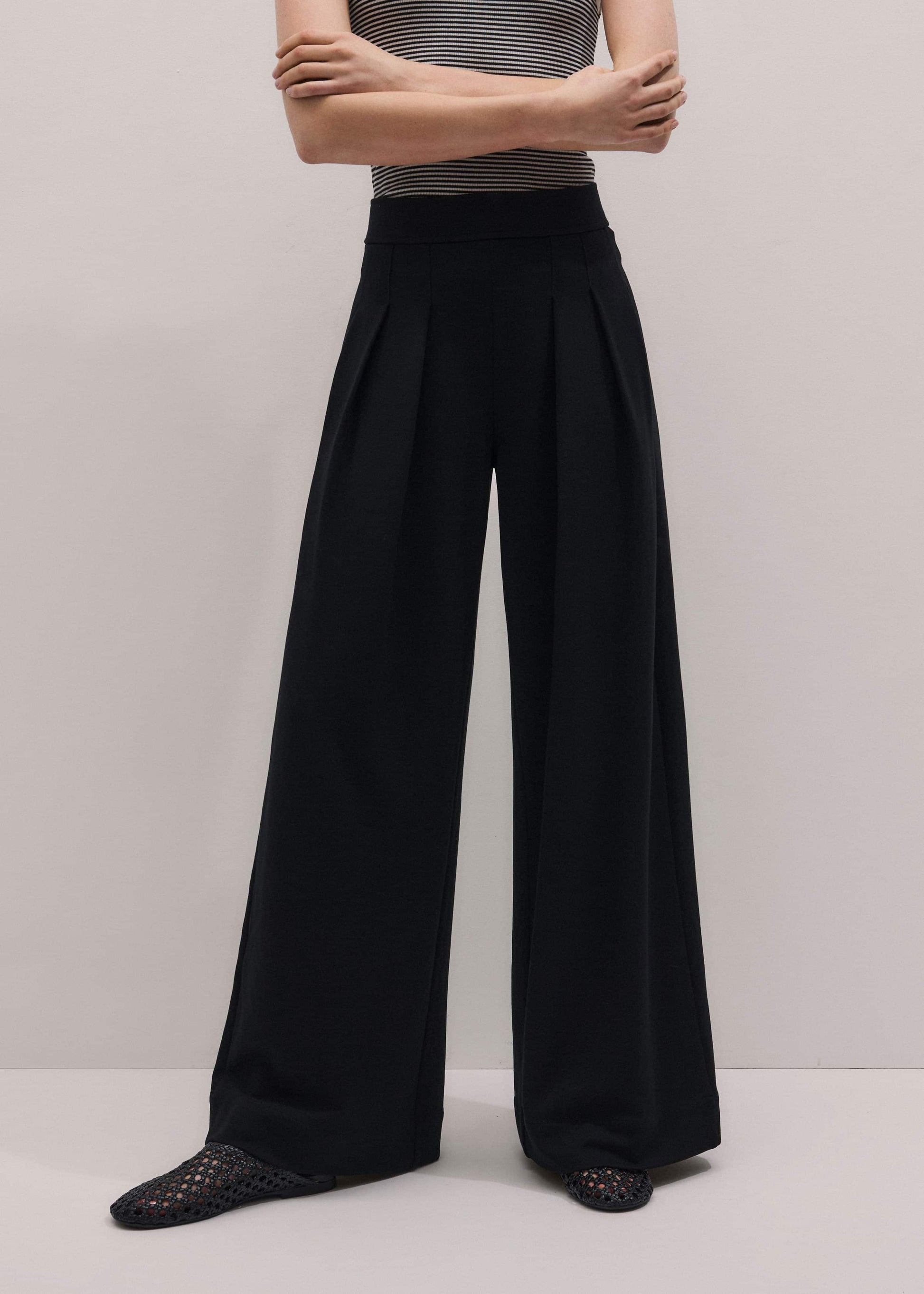 ME and EM Clothing Black Luxe Travel Tailoring Wide-Leg Pant