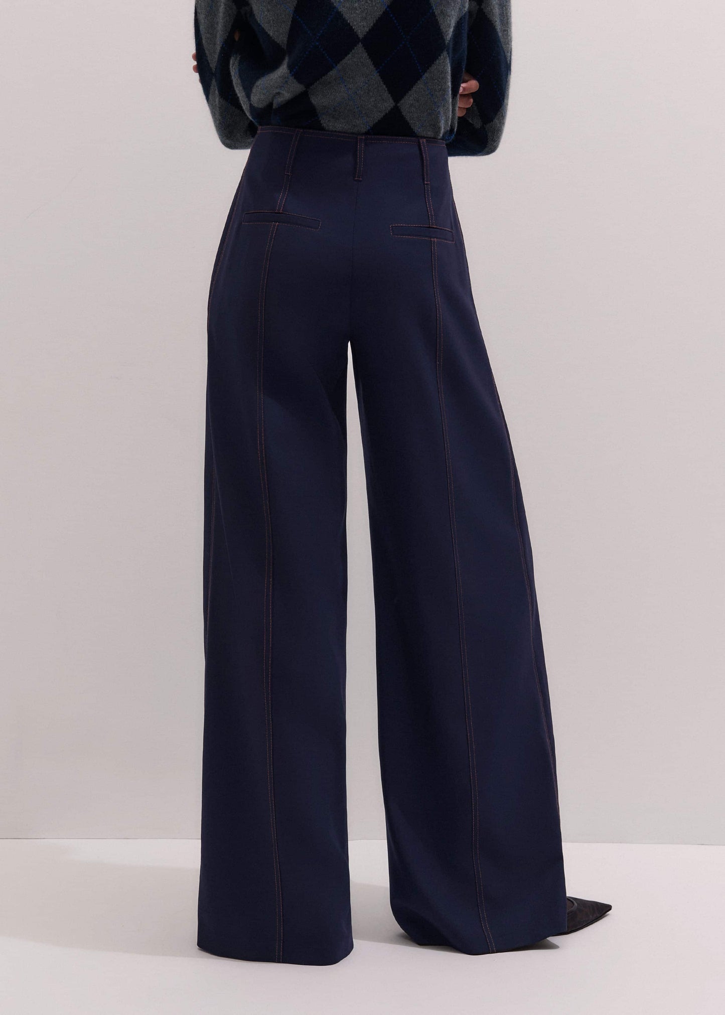 ME and EM Clothing Navy Contrast Top Stitch Wide-Leg Pant