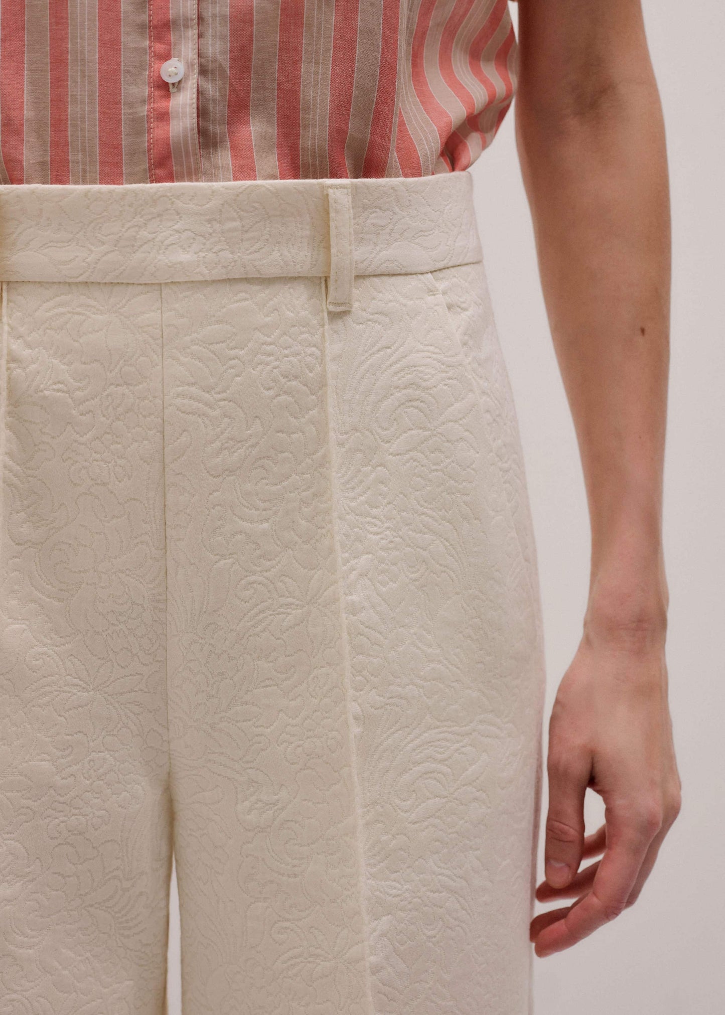 ME and EM Clothing Ivory Luxe Jacquard Wide-Leg Pant
