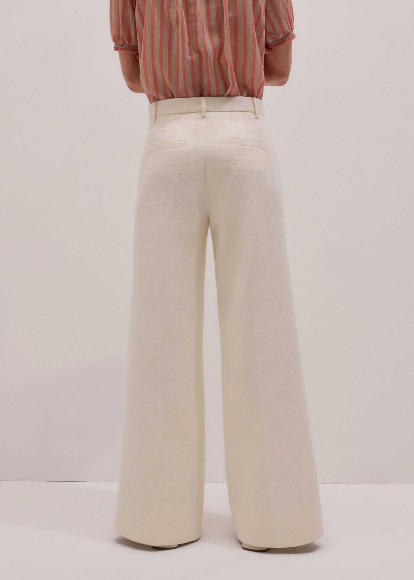 ME and EM Clothing Ivory Luxe Jacquard Wide-Leg Pant