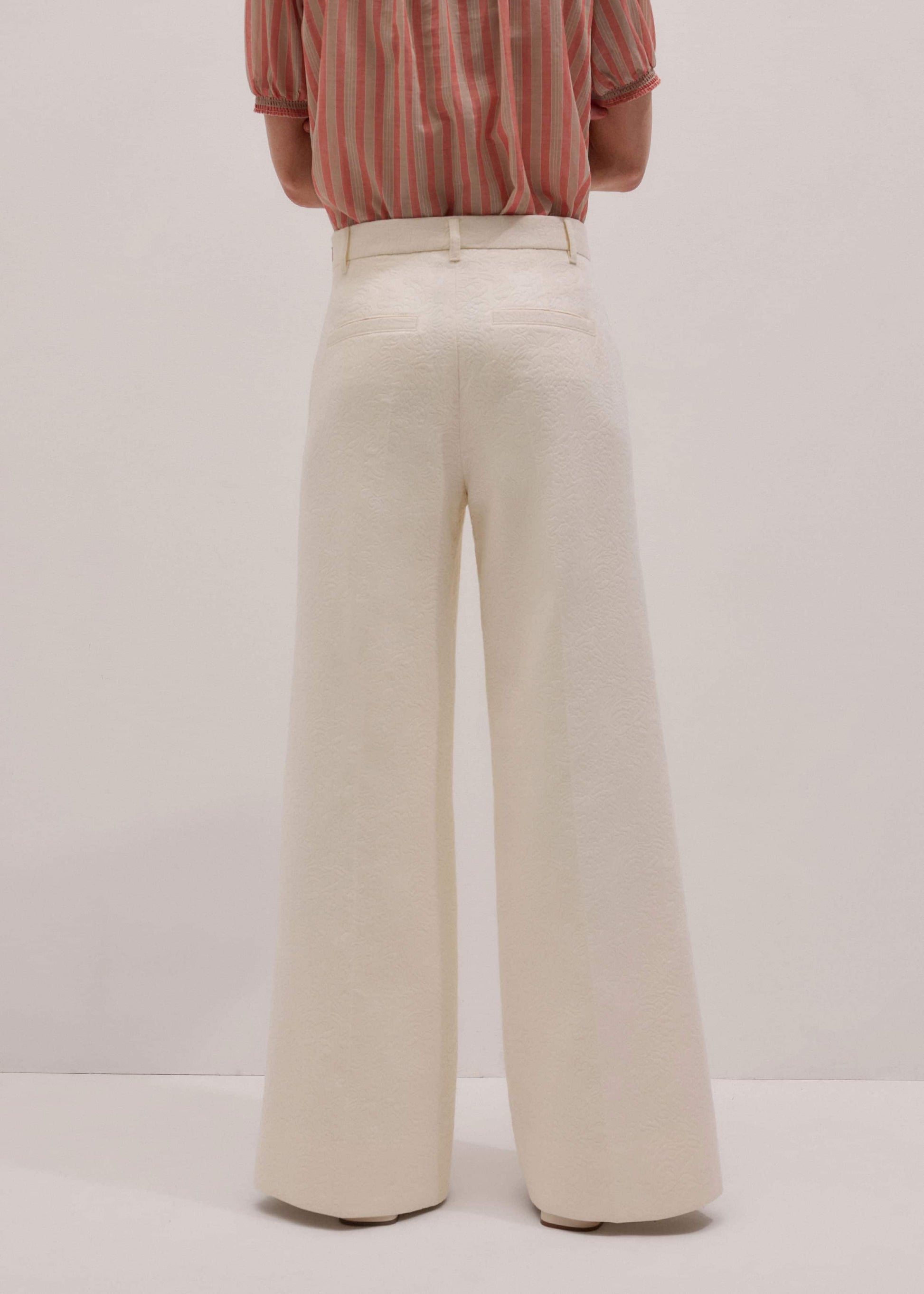 ME and EM Clothing Ivory Luxe Jacquard Wide-Leg Pant