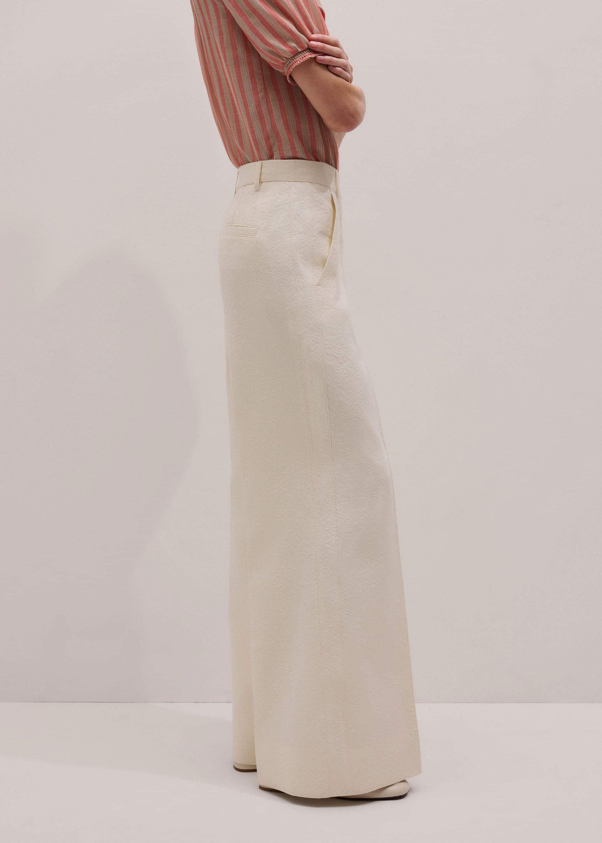 ME and EM Clothing Ivory Luxe Jacquard Wide-Leg Pant