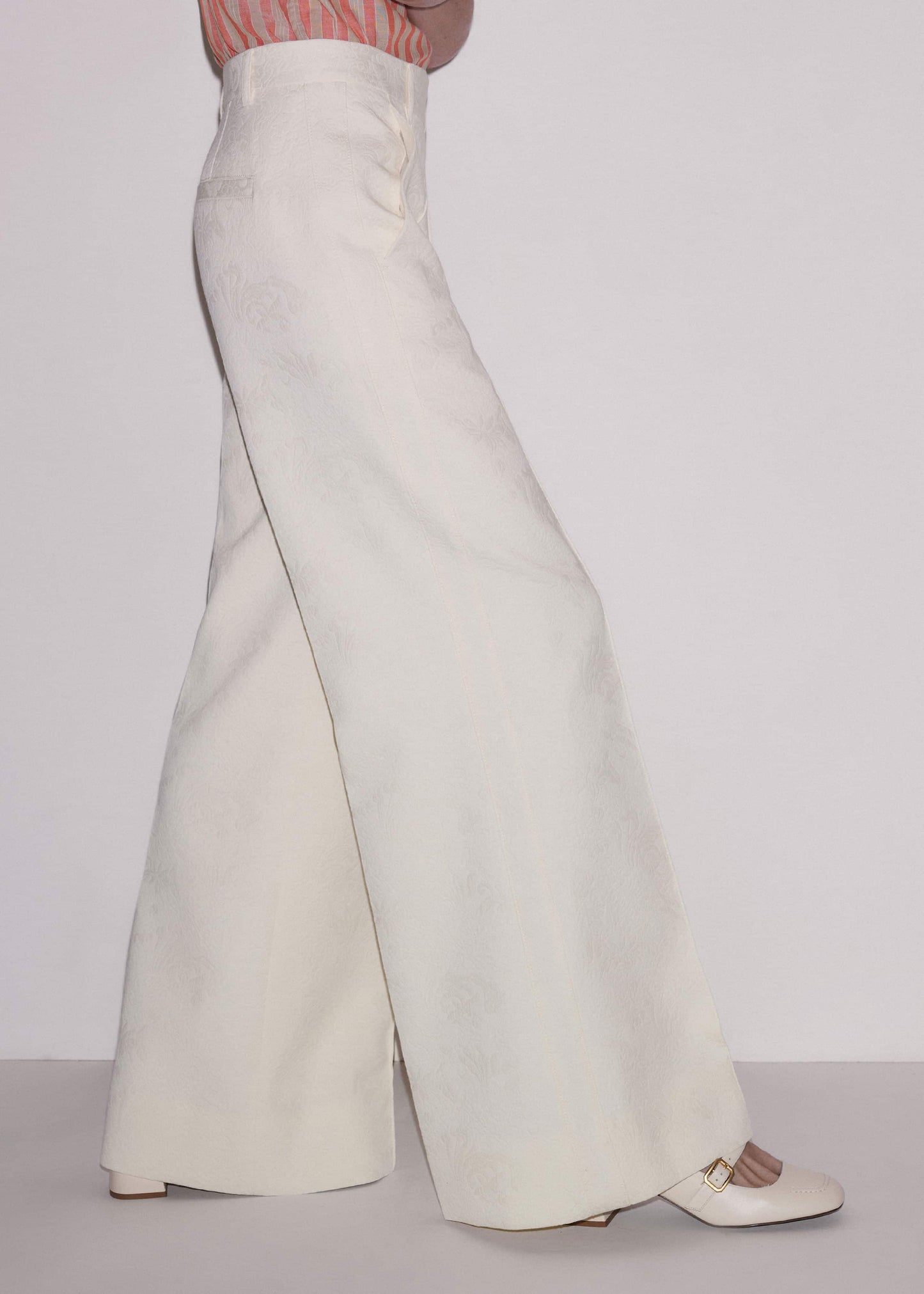 ME and EM Clothing Ivory Luxe Jacquard Wide-Leg Pant
