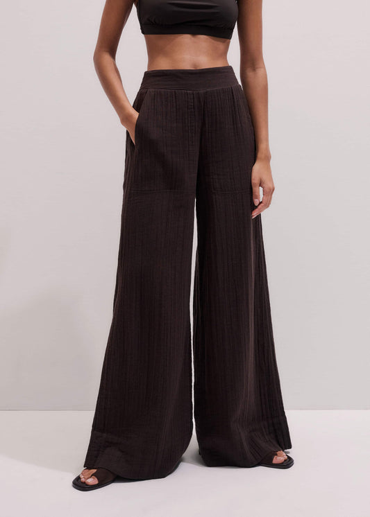 ME and EM Clothing Brown Cheesecloth Wide-Leg Pant