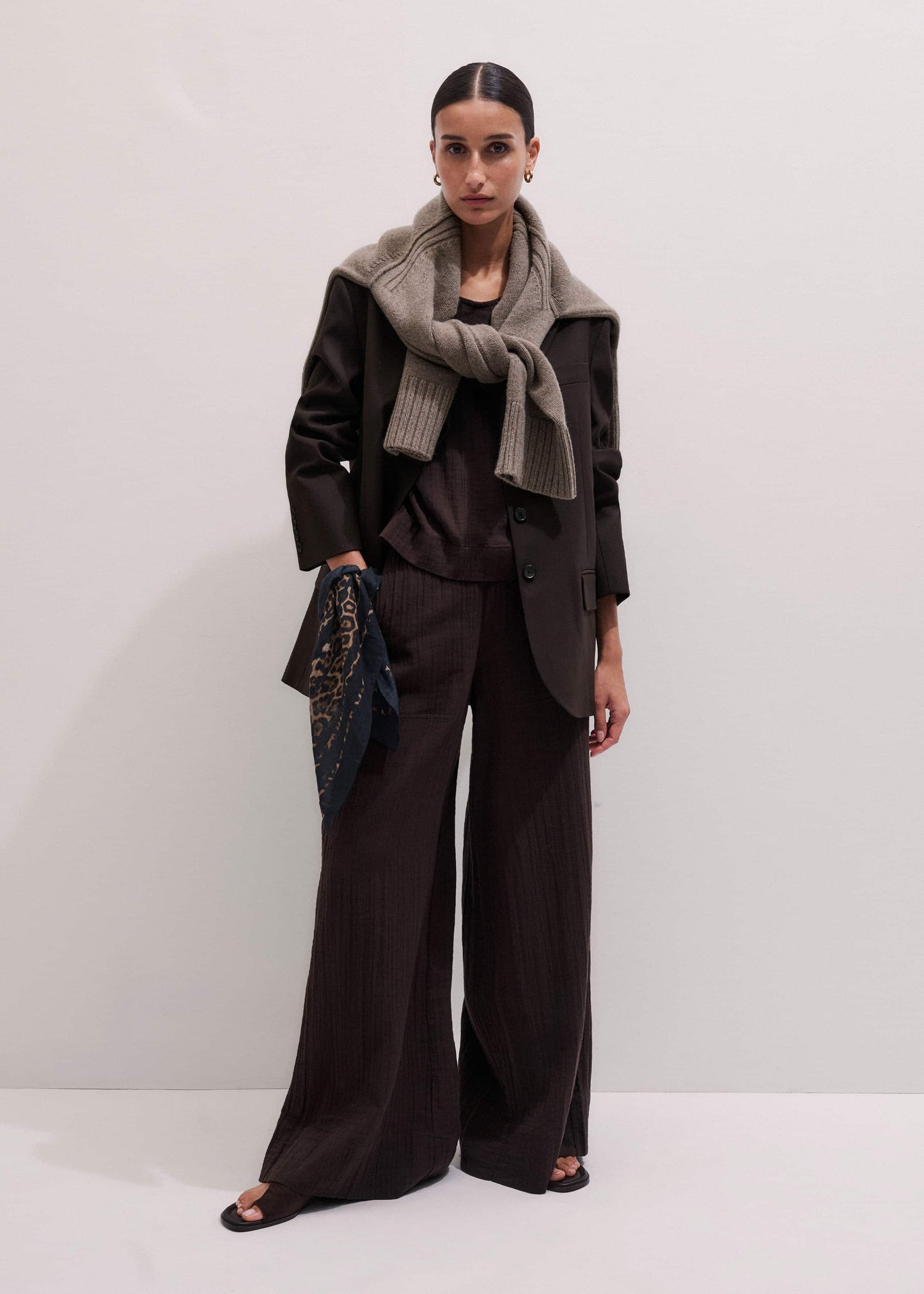 ME and EM Clothing Brown Cheesecloth Wide-Leg Pant