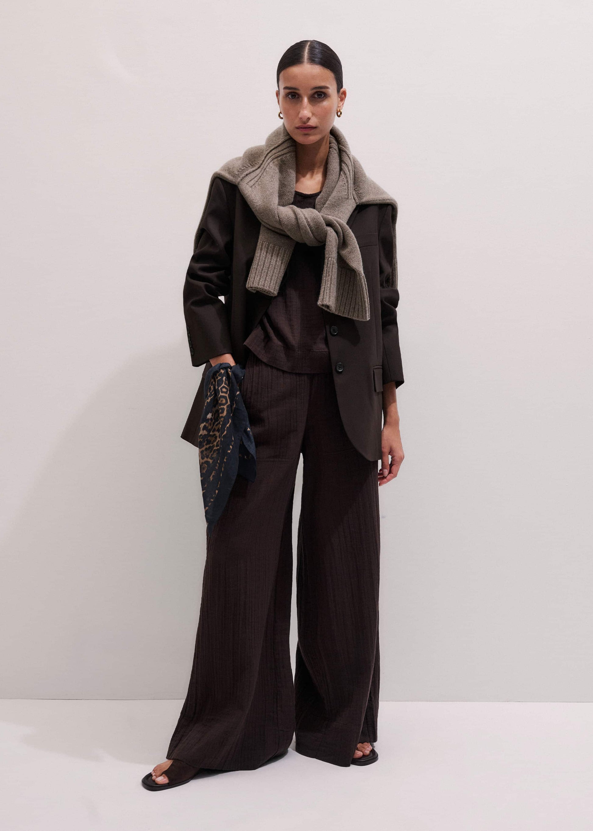 ME and EM Clothing Brown Cheesecloth Wide-Leg Pant