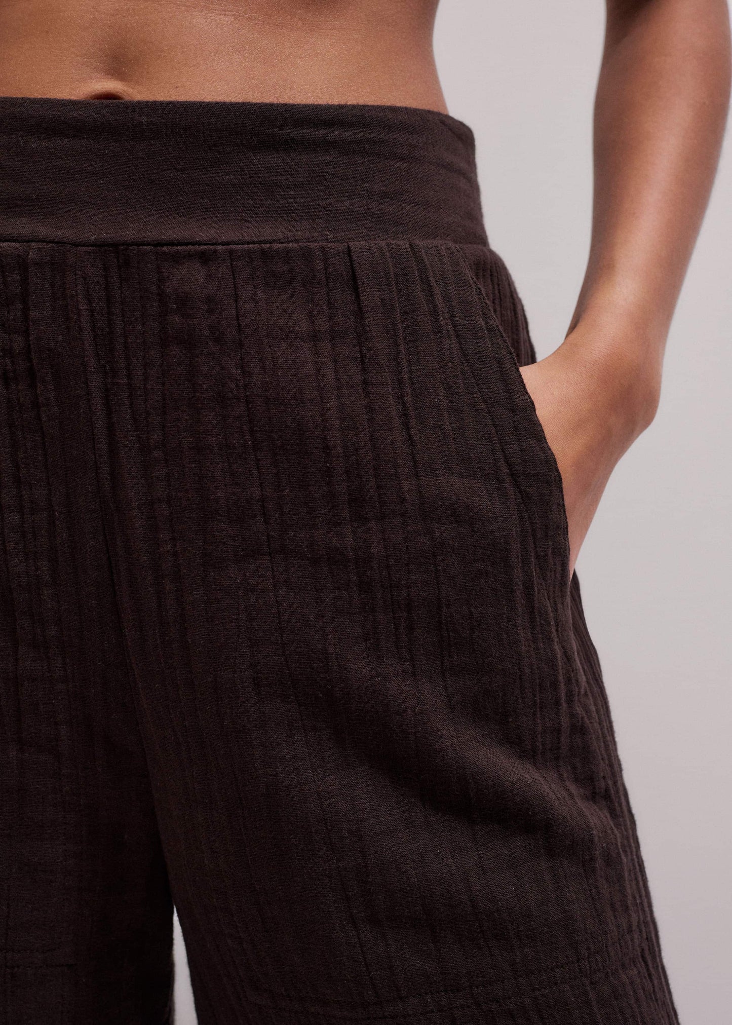 ME and EM Clothing Brown Cheesecloth Wide-Leg Pant