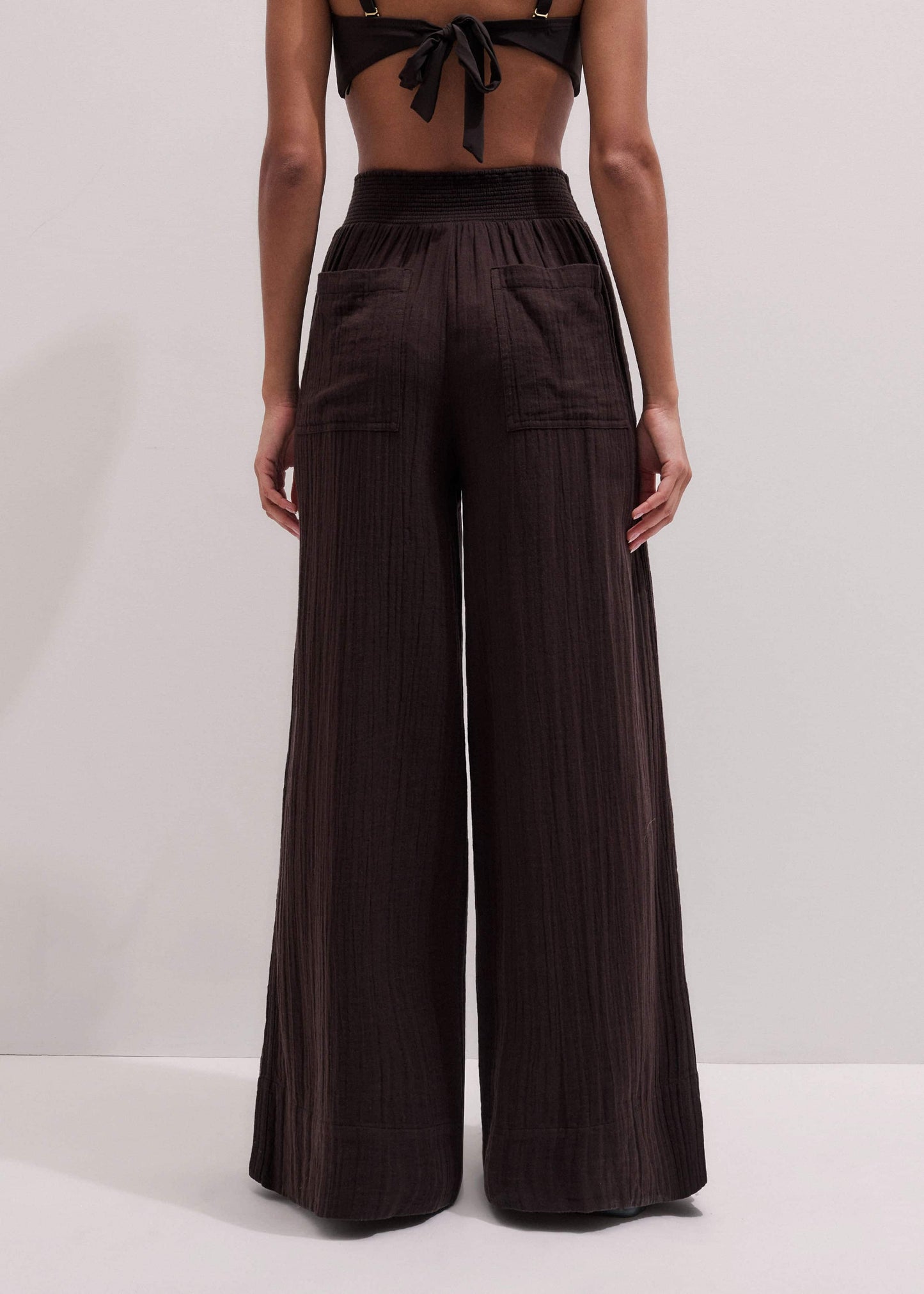 ME and EM Clothing Brown Cheesecloth Wide-Leg Pant