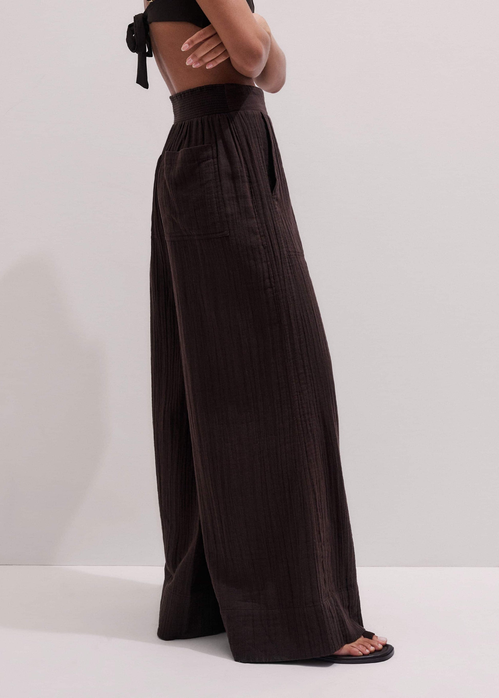 ME and EM Clothing Brown Cheesecloth Wide-Leg Pant