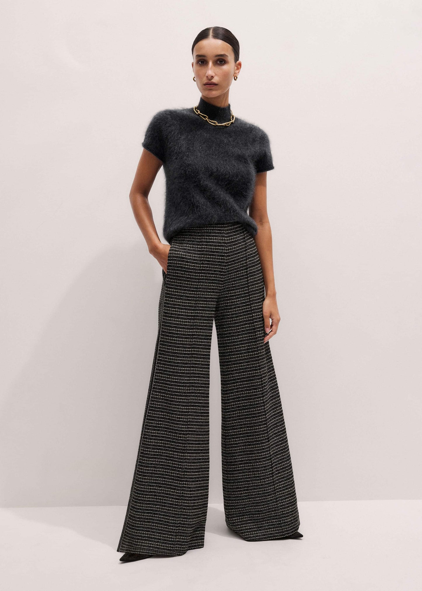 ME and EM Clothing Black Stripe Tweed Wide-Leg Pant