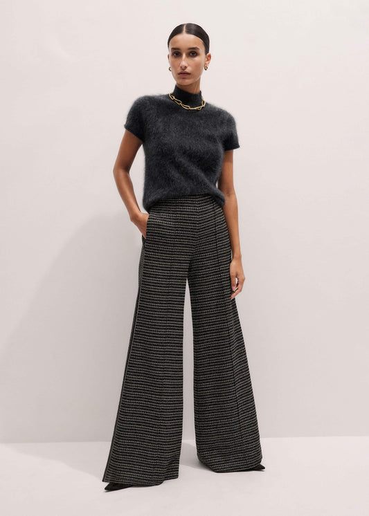 ME and EM Clothing Black Stripe Tweed Wide-Leg Pant
