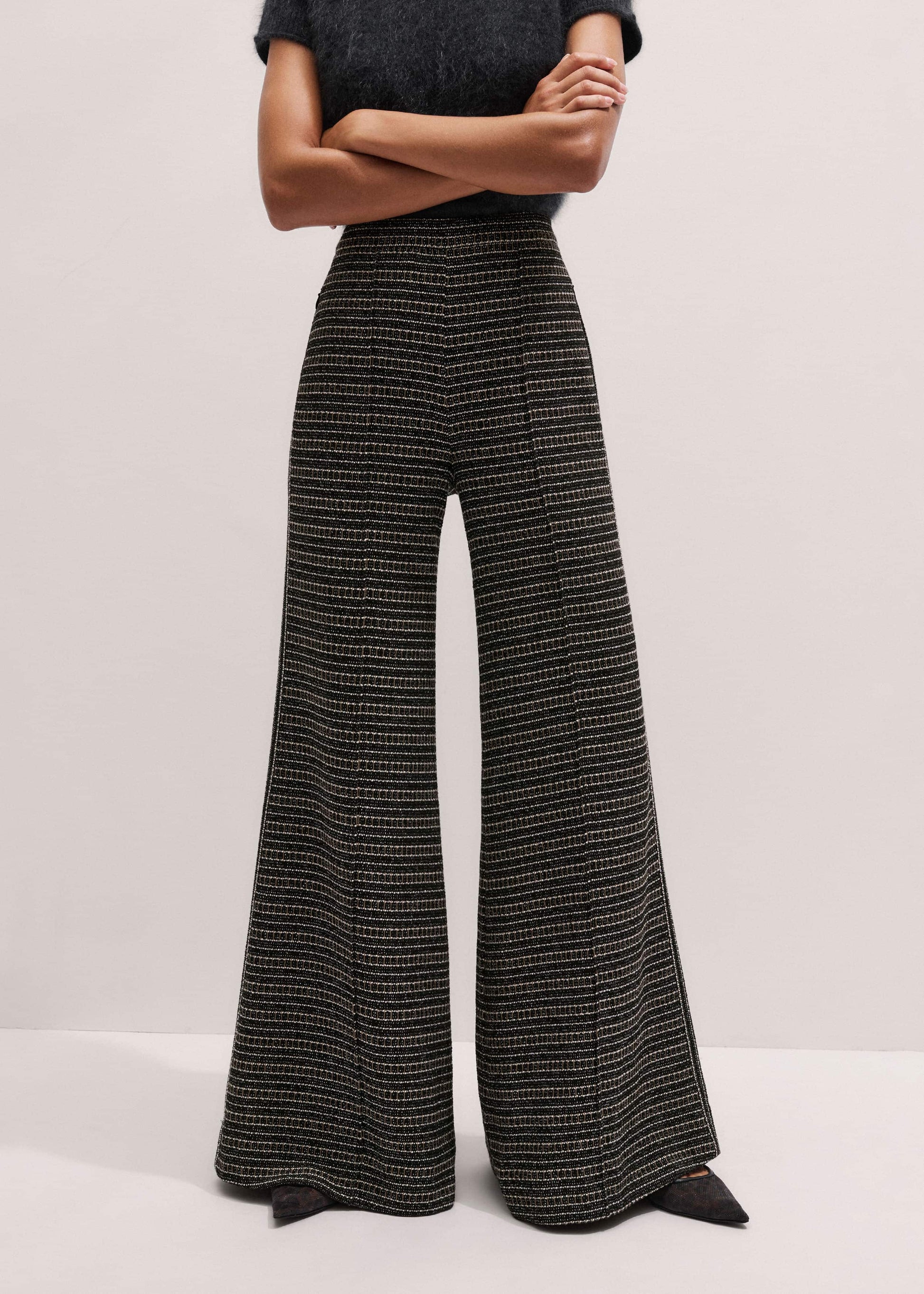 ME and EM Clothing Black Stripe Tweed Wide-Leg Pant