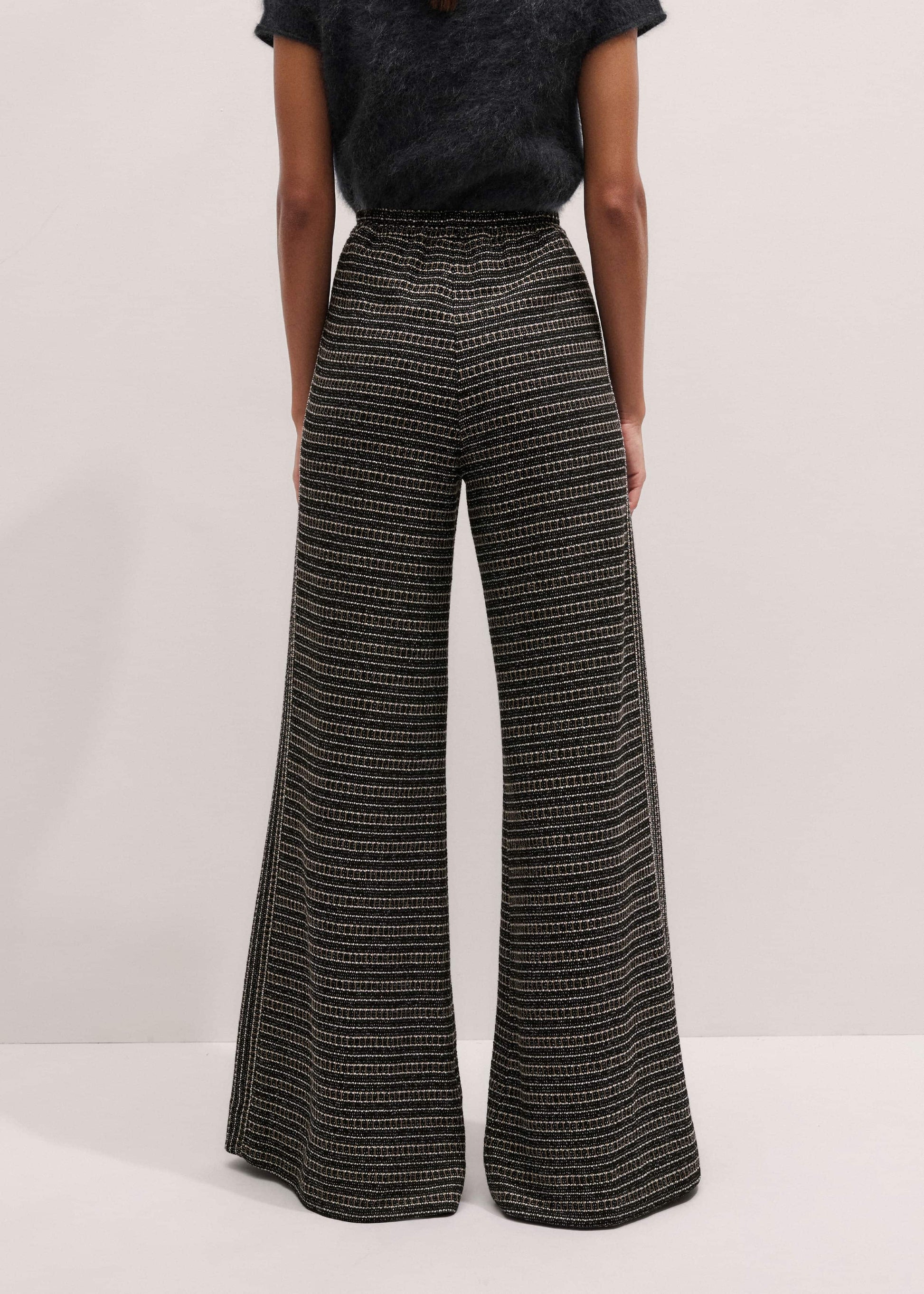 ME and EM Clothing Black Stripe Tweed Wide-Leg Pant