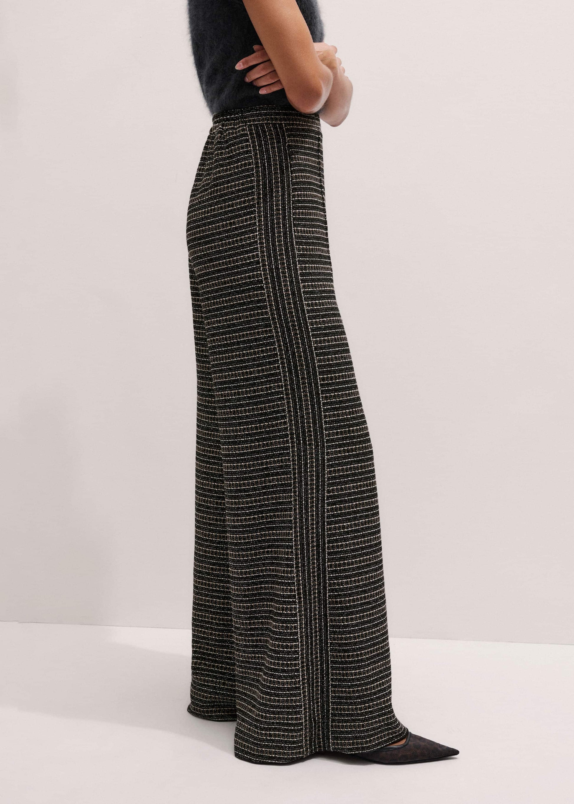 ME and EM Clothing Black Stripe Tweed Wide-Leg Pant
