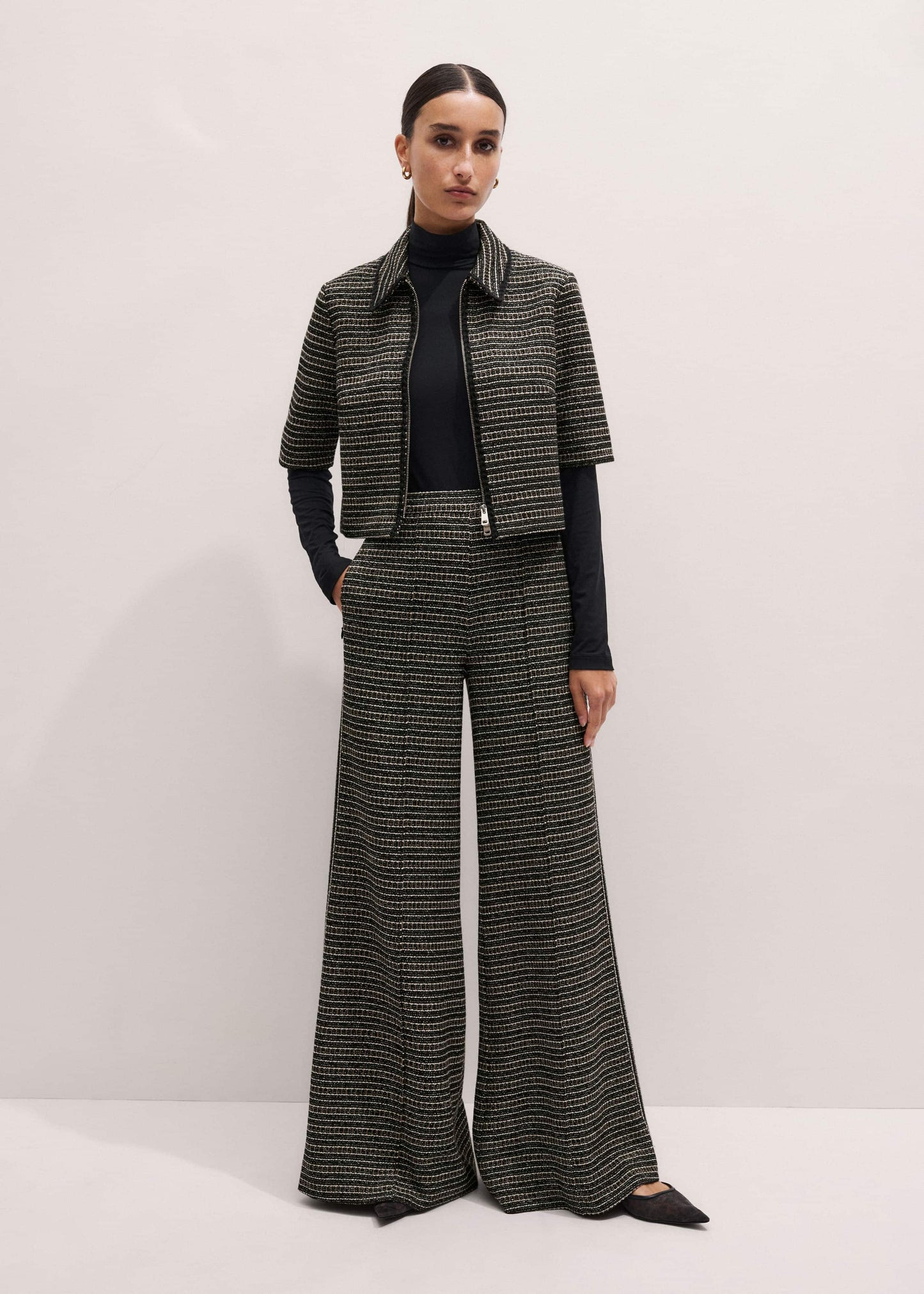 ME and EM Clothing Black Stripe Tweed Wide-Leg Pant