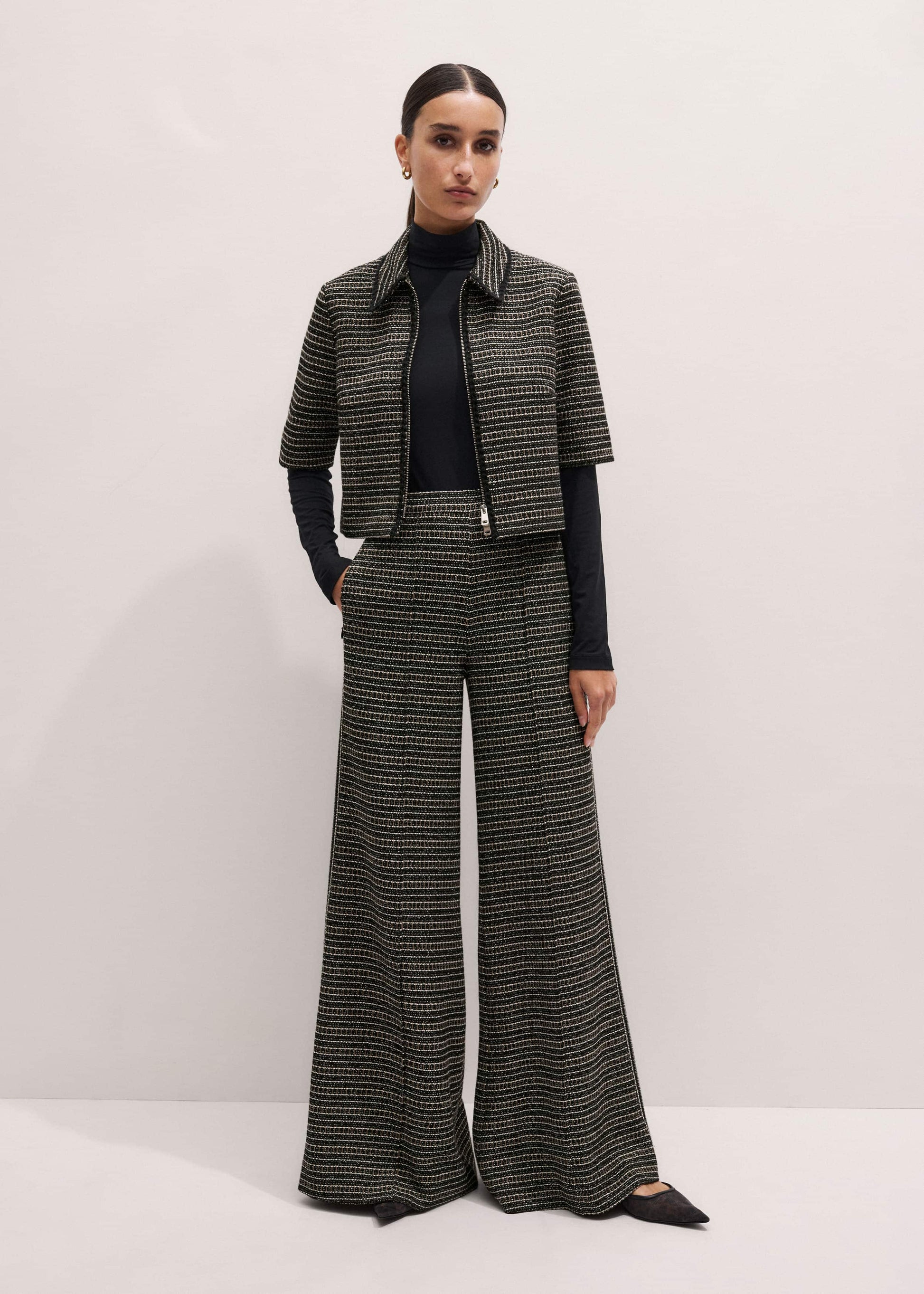 ME and EM Clothing Black Stripe Tweed Wide-Leg Pant