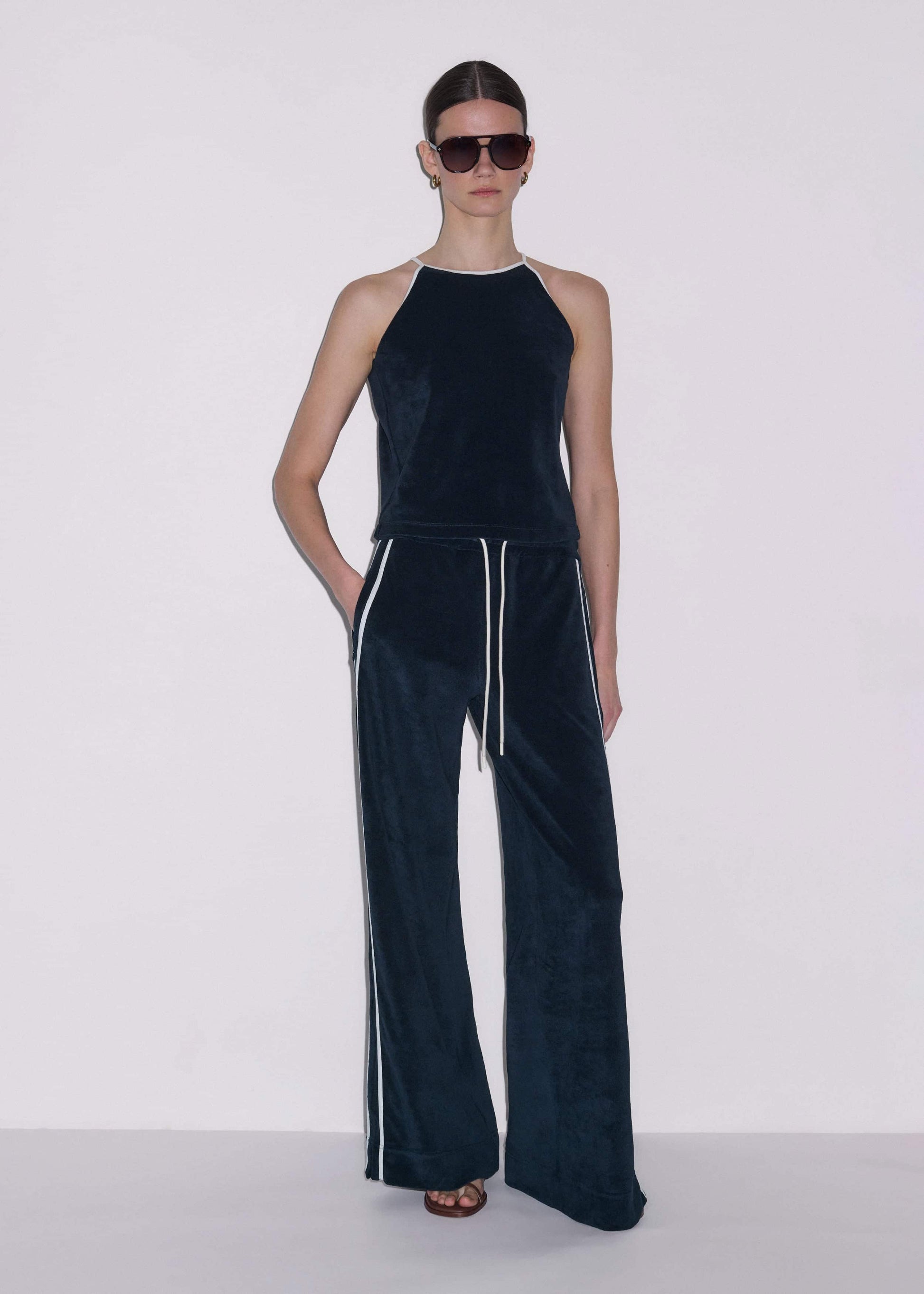 ME and EM Clothing Navy Rib Trim Track Pant