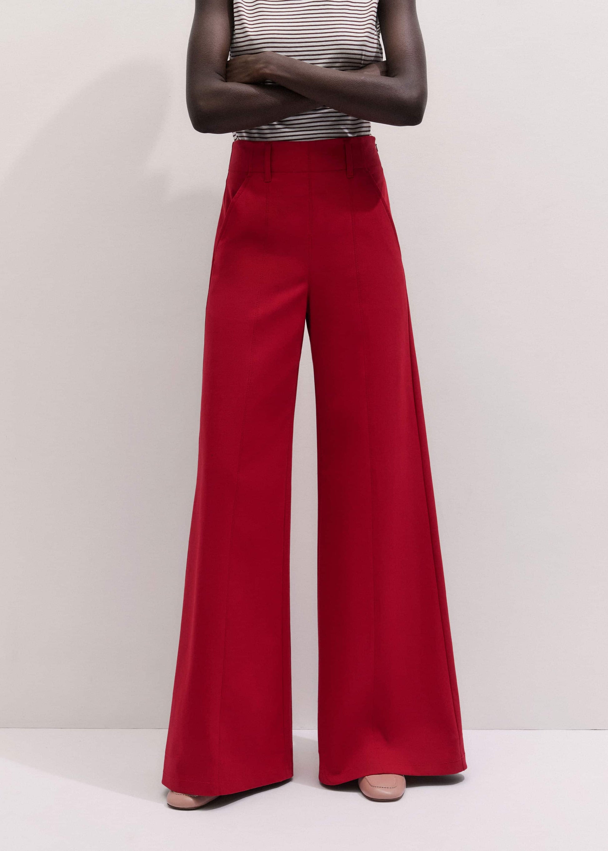 ME and EM Clothing Red High Waist Wide-Leg Pant