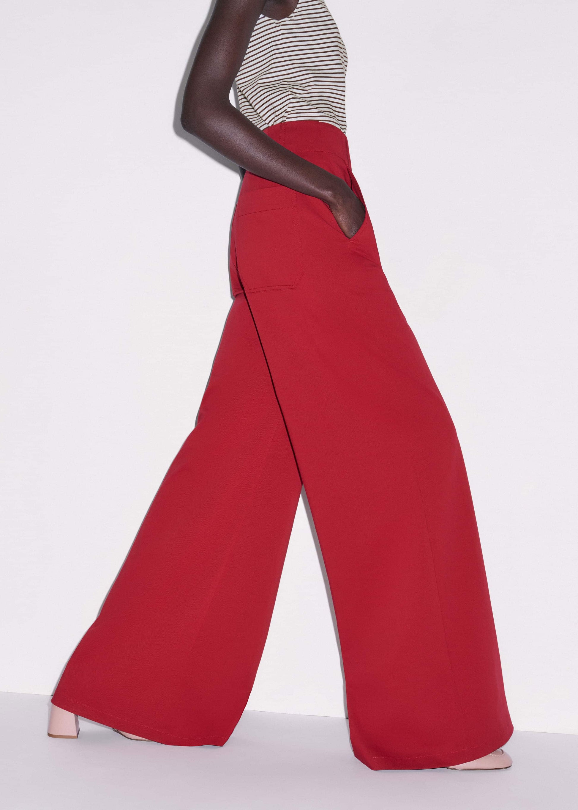 ME and EM Clothing Red High Waist Wide-Leg Pant