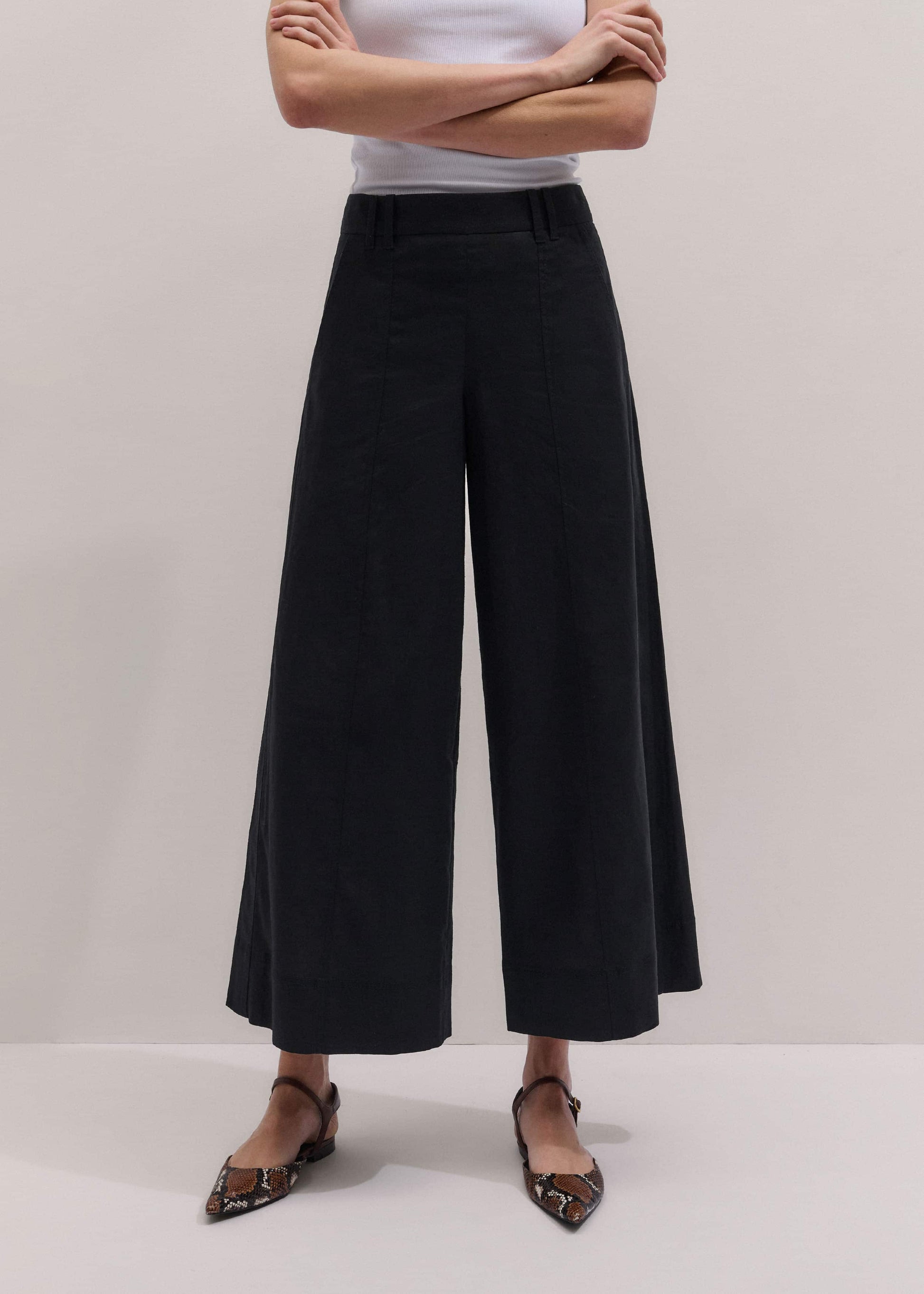 ME and EM Clothing Black Crop Wide-Leg Pant