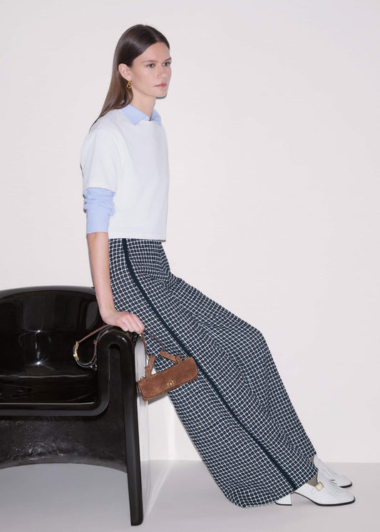 ME and EM Clothing Navy Textured Wide-Leg Pant