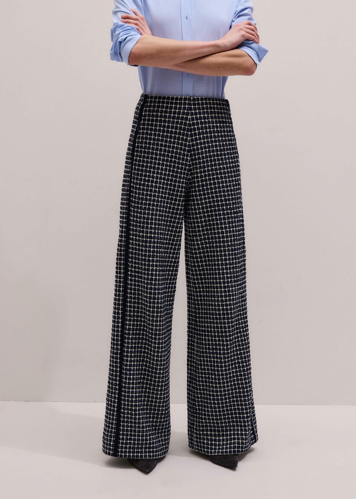 ME and EM Clothing Navy Textured Wide-Leg Pant