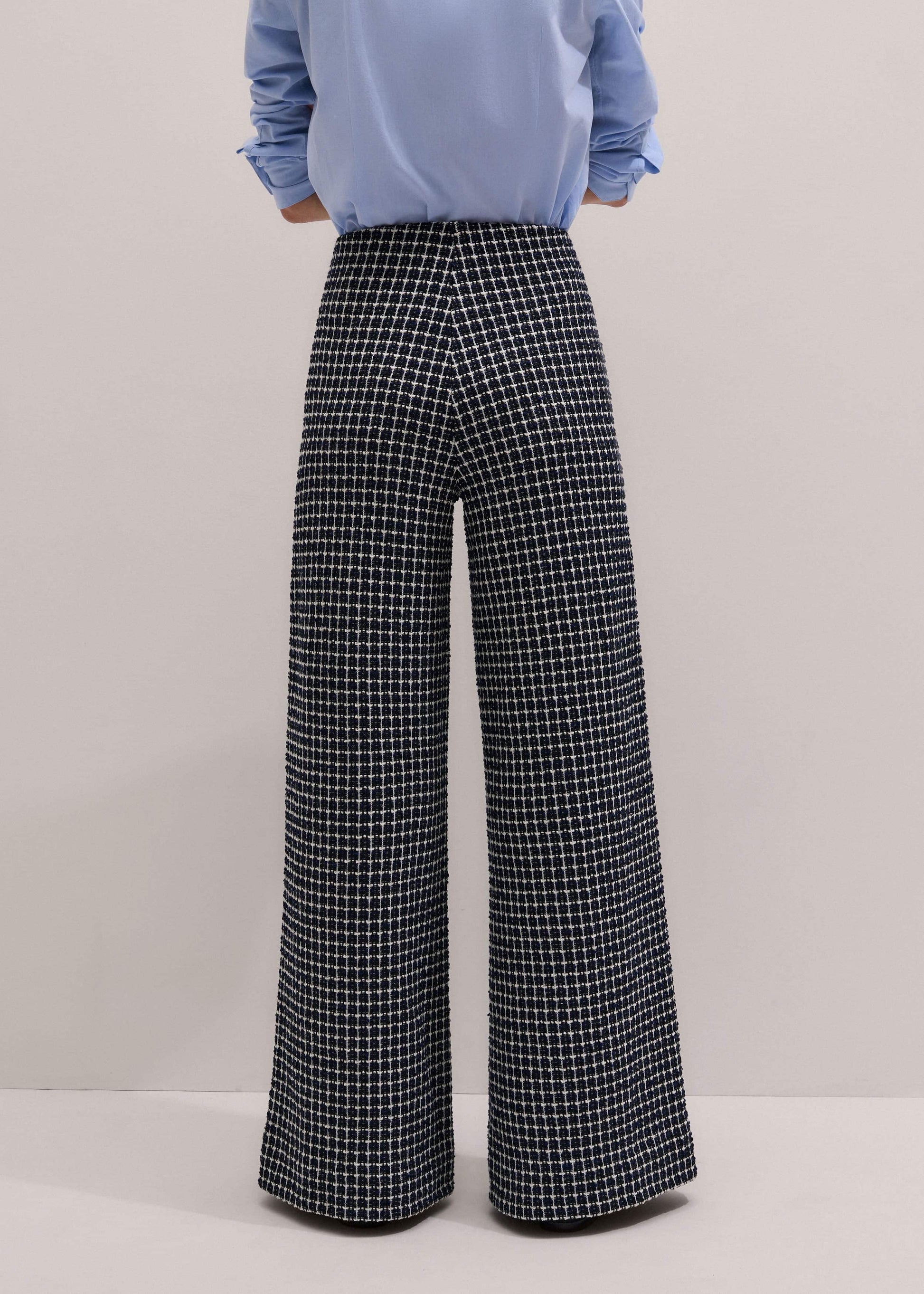 ME and EM Clothing Navy Textured Wide-Leg Pant