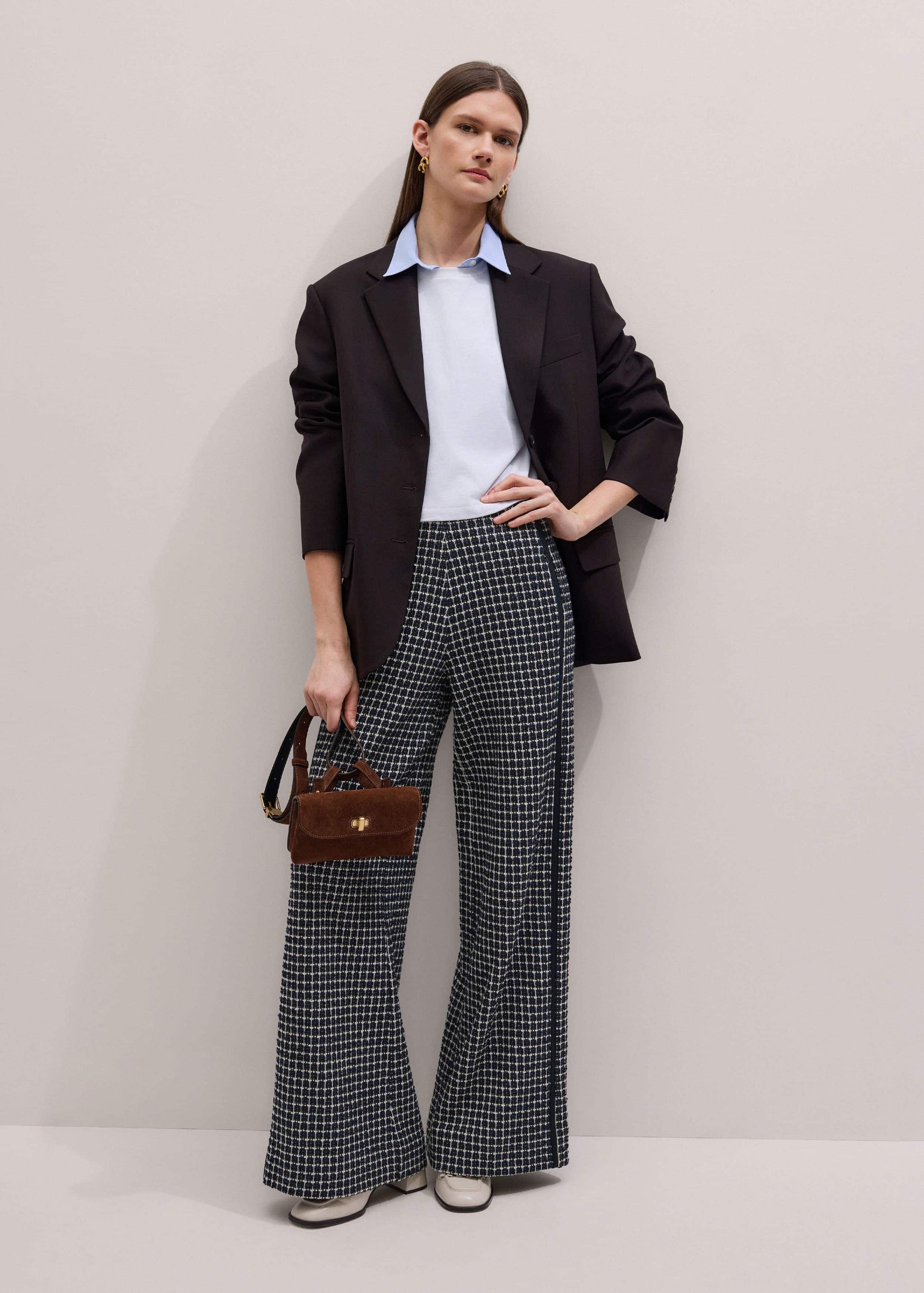 ME and EM Clothing Navy Textured Wide-Leg Pant