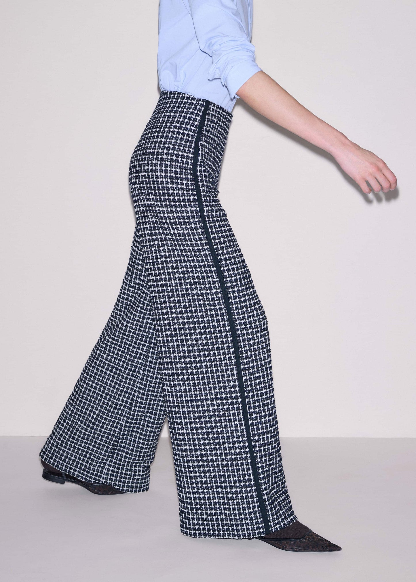 ME and EM Clothing Navy Textured Wide-Leg Pant