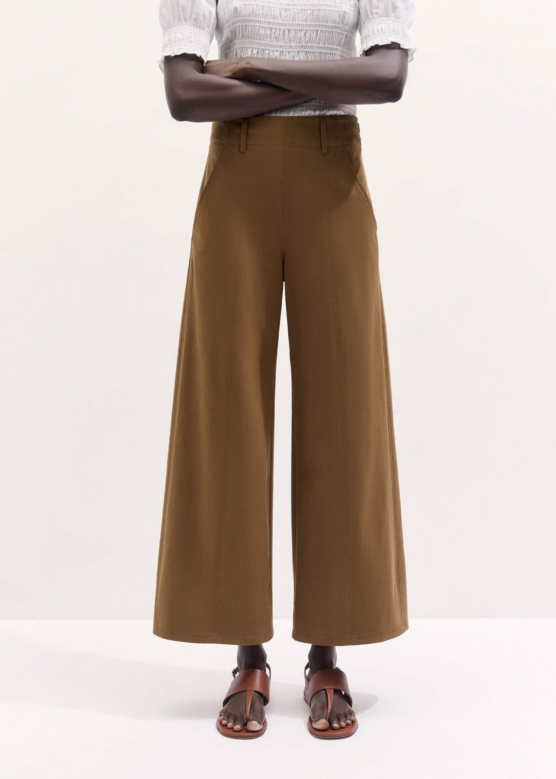 ME and EM Clothing Brown Wide Crop Pant