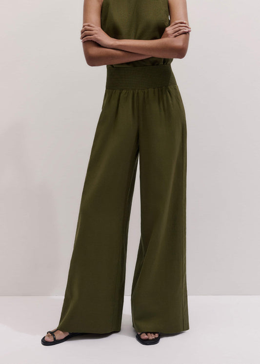 ME and EM Clothing Olive Green Shirred Wide Pant