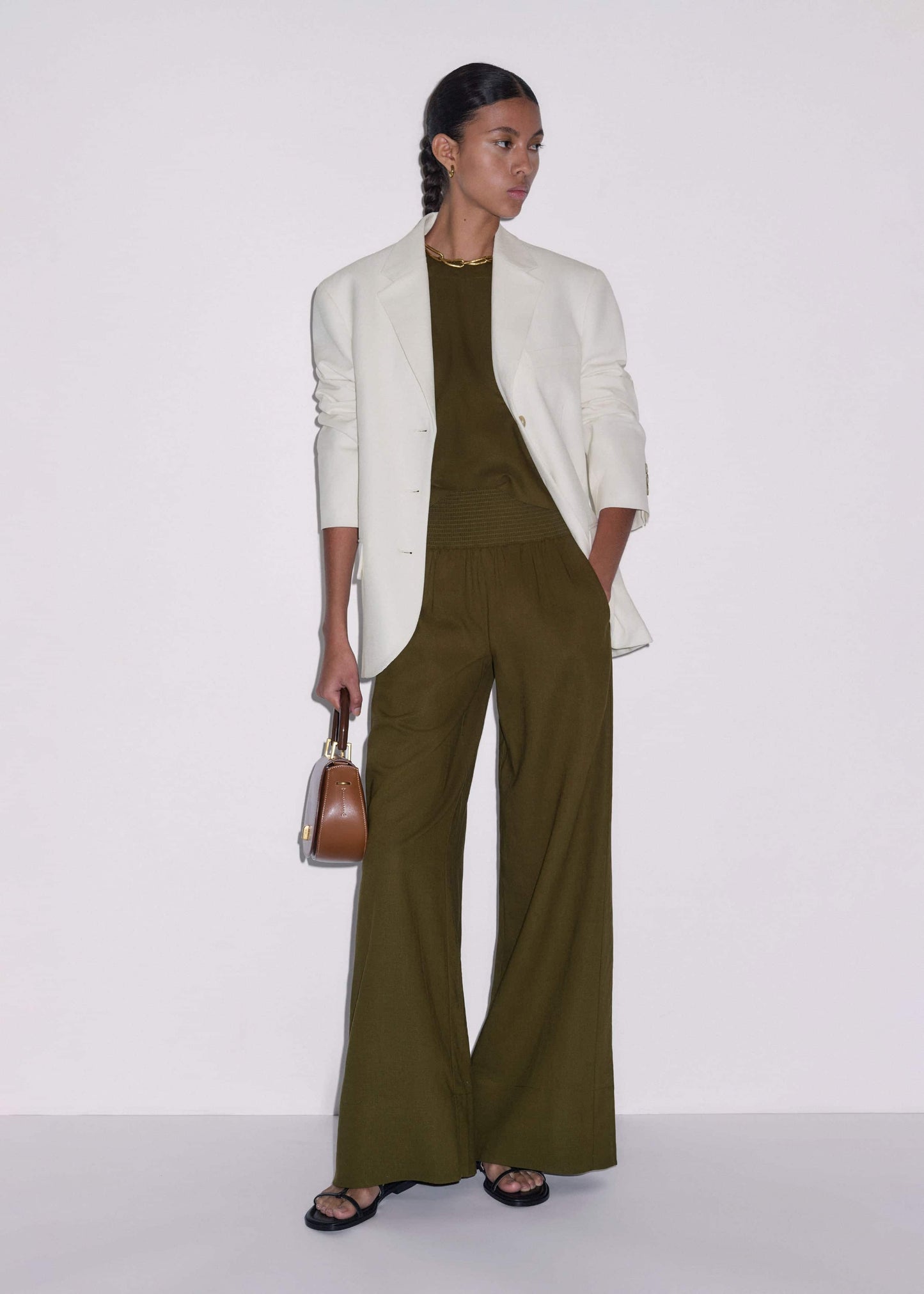 ME and EM Clothing Olive Green Shirred Wide Pant