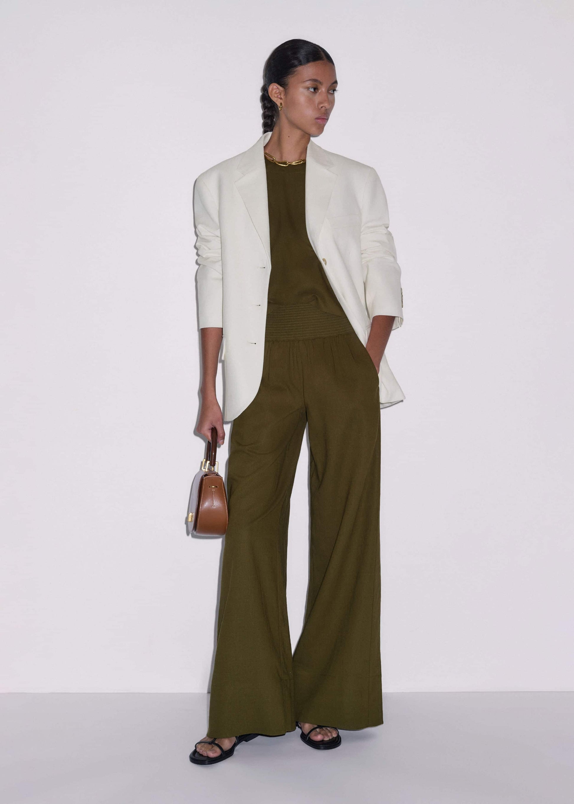 ME and EM Clothing Olive Green Shirred Wide Pant