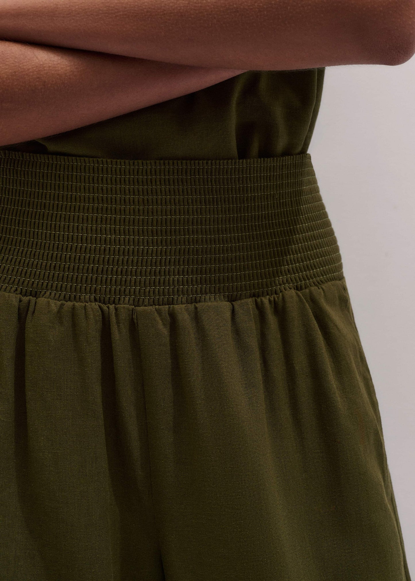 ME and EM Clothing Olive Green Shirred Wide Pant
