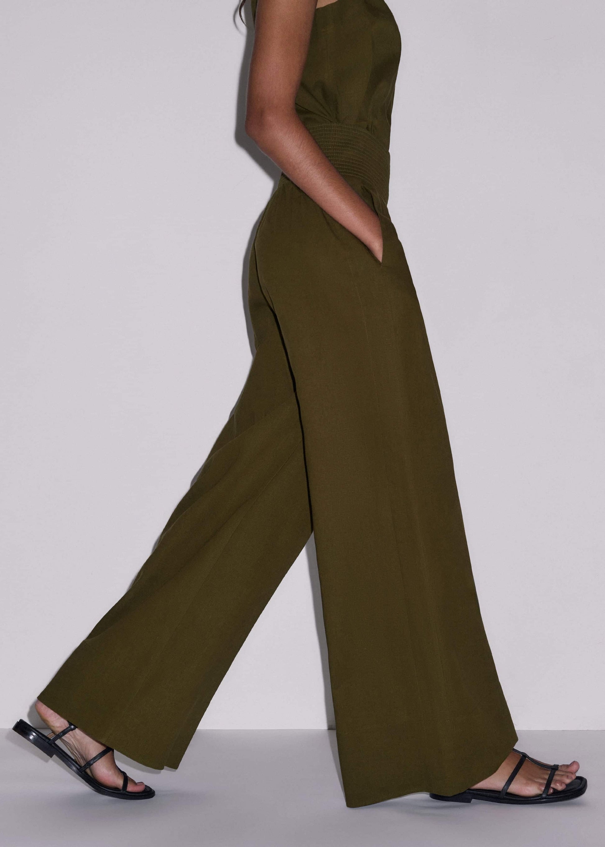 ME and EM Clothing Olive Green Shirred Wide Pant