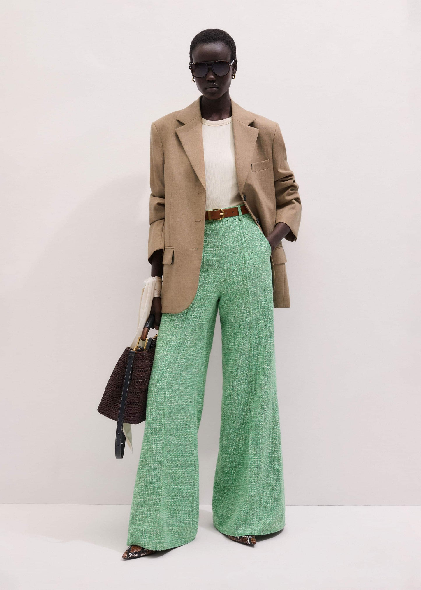 ME and EM Clothing Green Textured Wide-Leg Pant