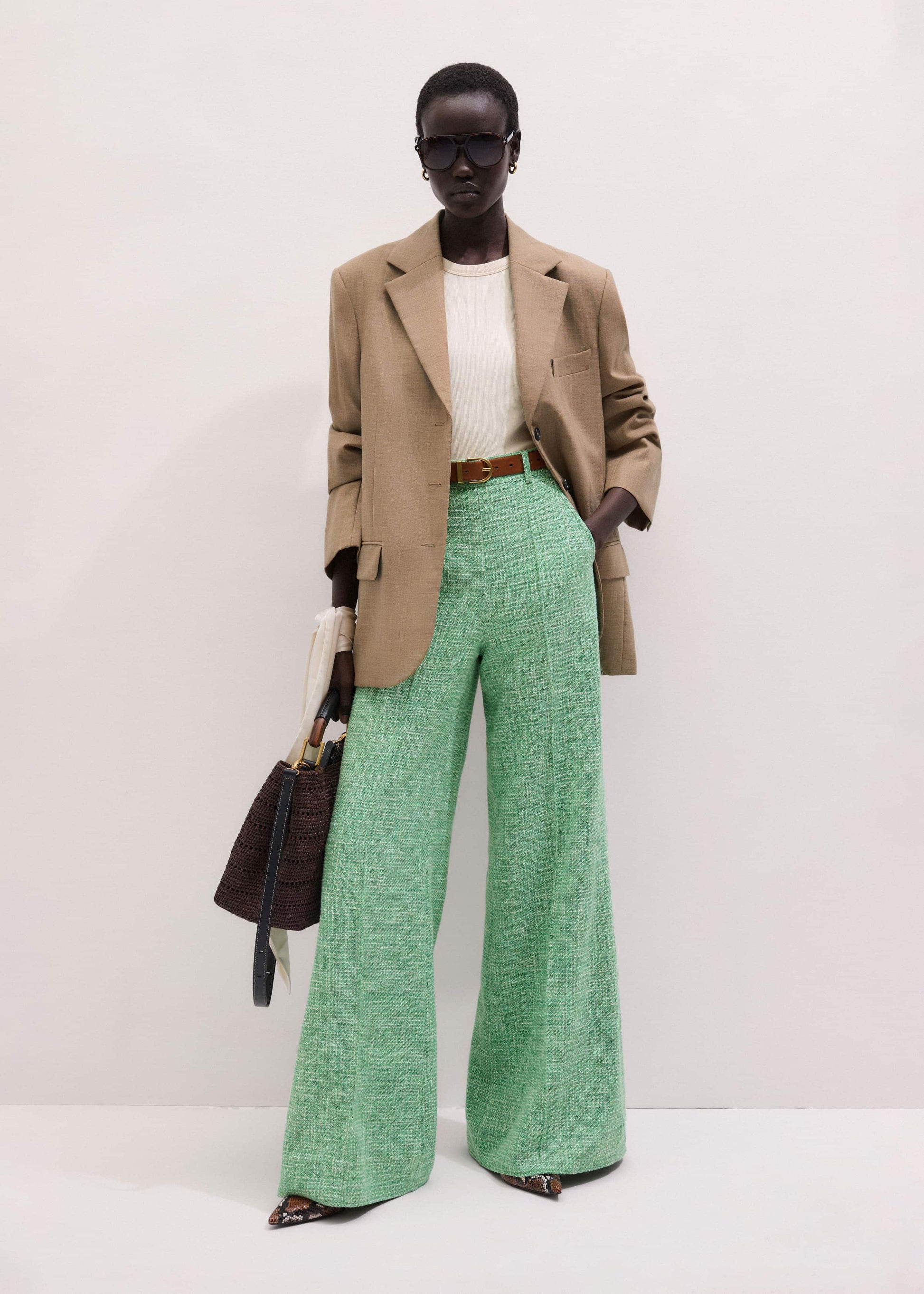 ME and EM Clothing Green Textured Wide-Leg Pant