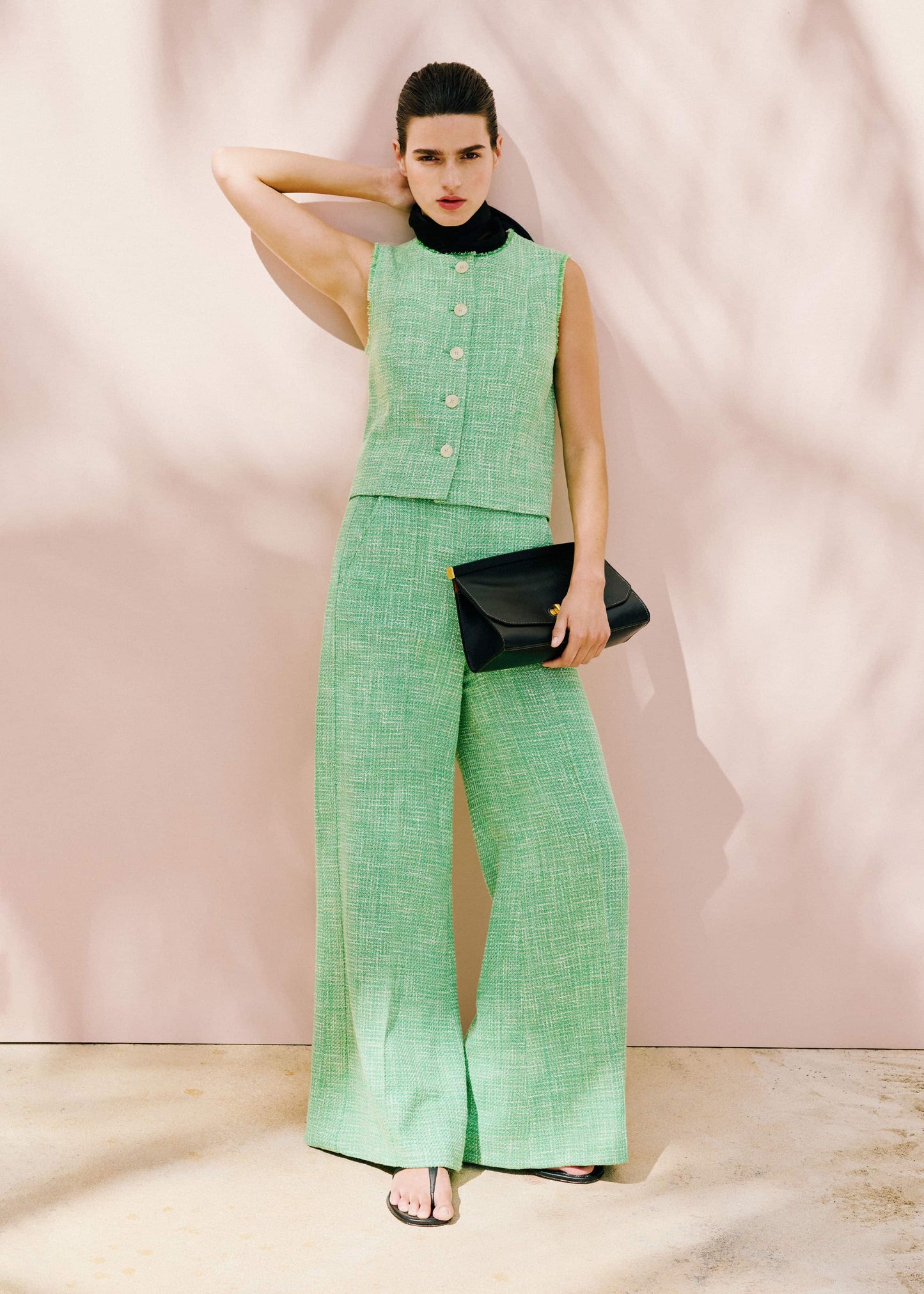 ME and EM Clothing Green Textured Wide-Leg Pant