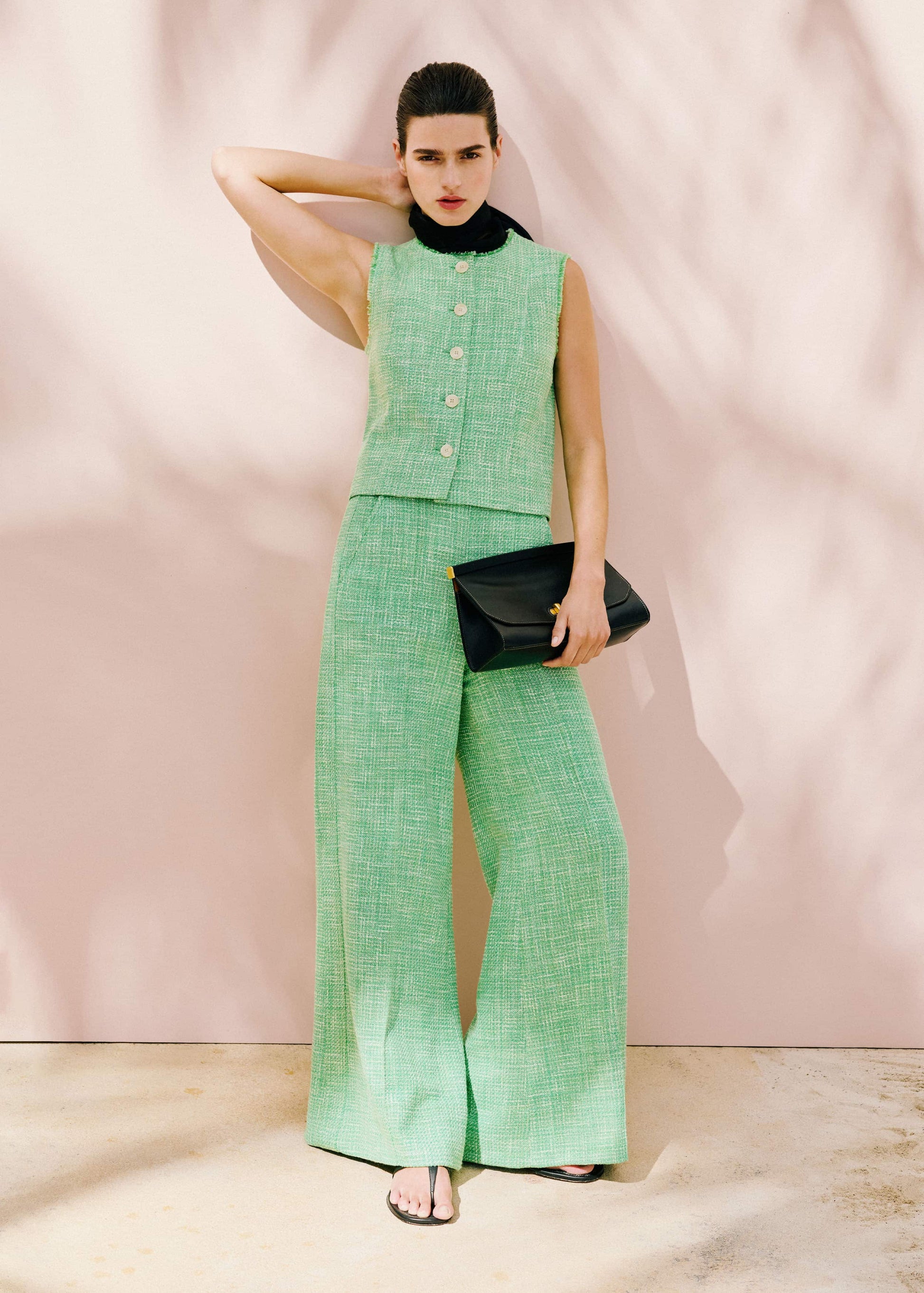 ME and EM Clothing Green Textured Wide-Leg Pant